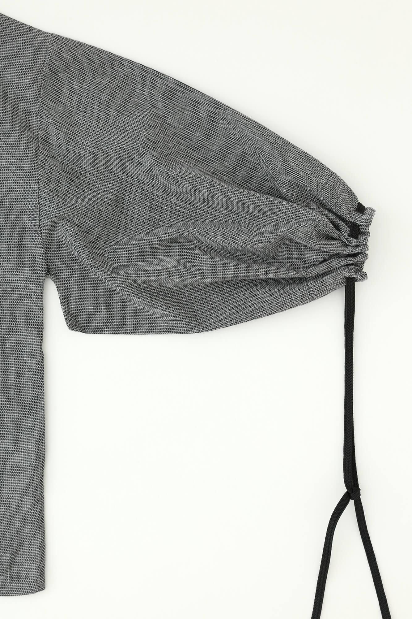 【net limited】Cotton-linen Blend Dobby Weave Fine Patterned Rectangular Sleeve Earl Cardigan / Dark Grey