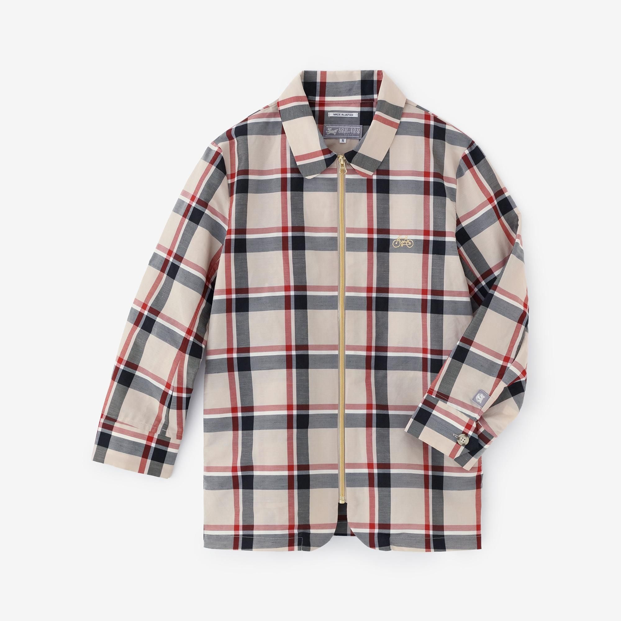 Ramie Nylon ZIP UP Jacket with Collar／IvoryCheck