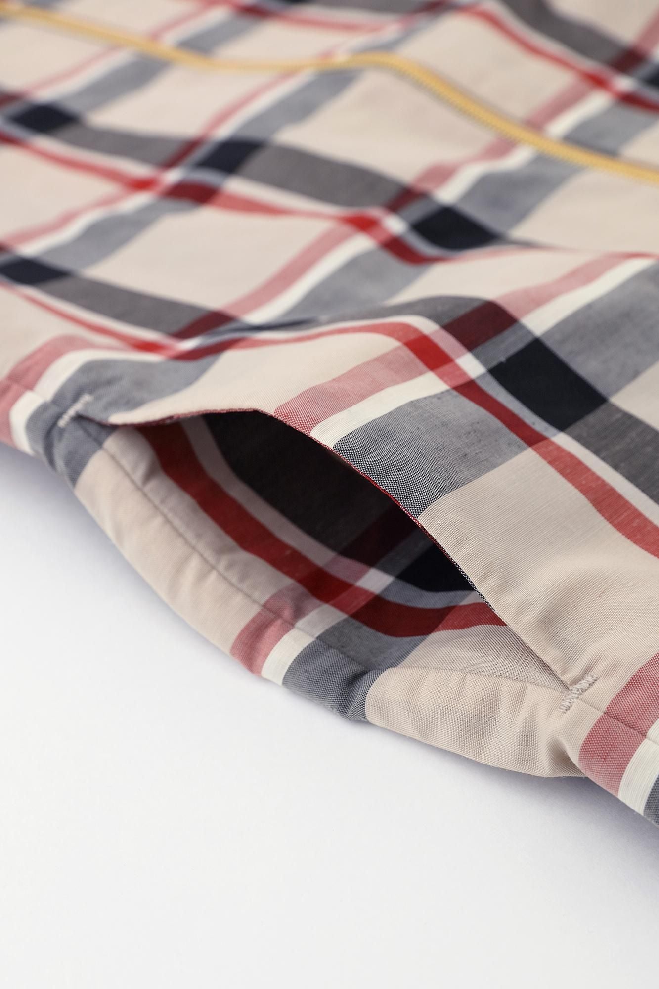 苧麻尼龍有領ZIP UP外套／象牙白格紋