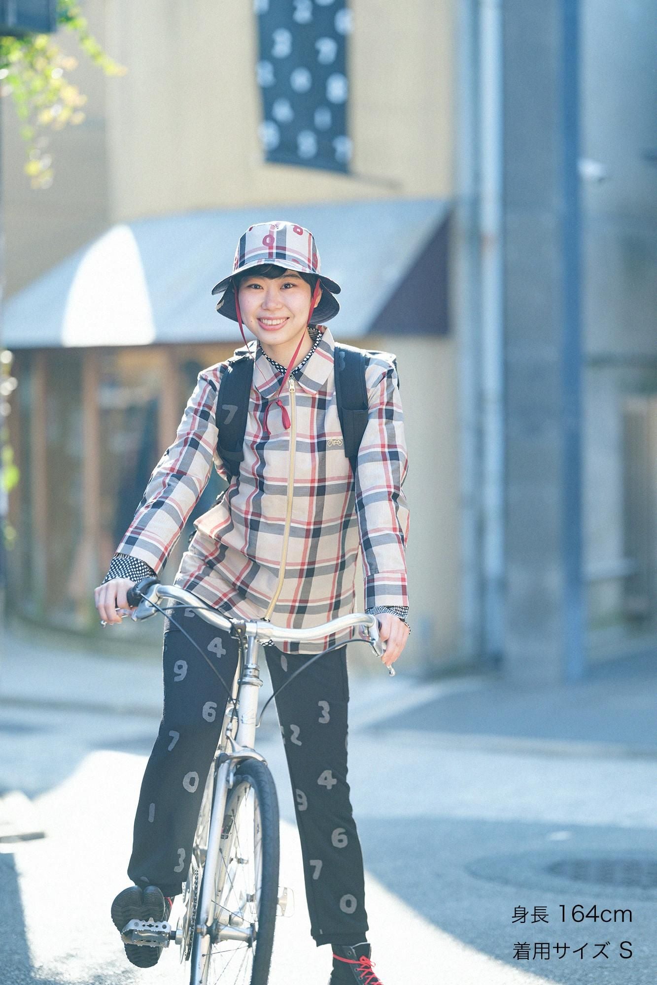 苧麻尼龍有領ZIP UP外套／象牙白格紋