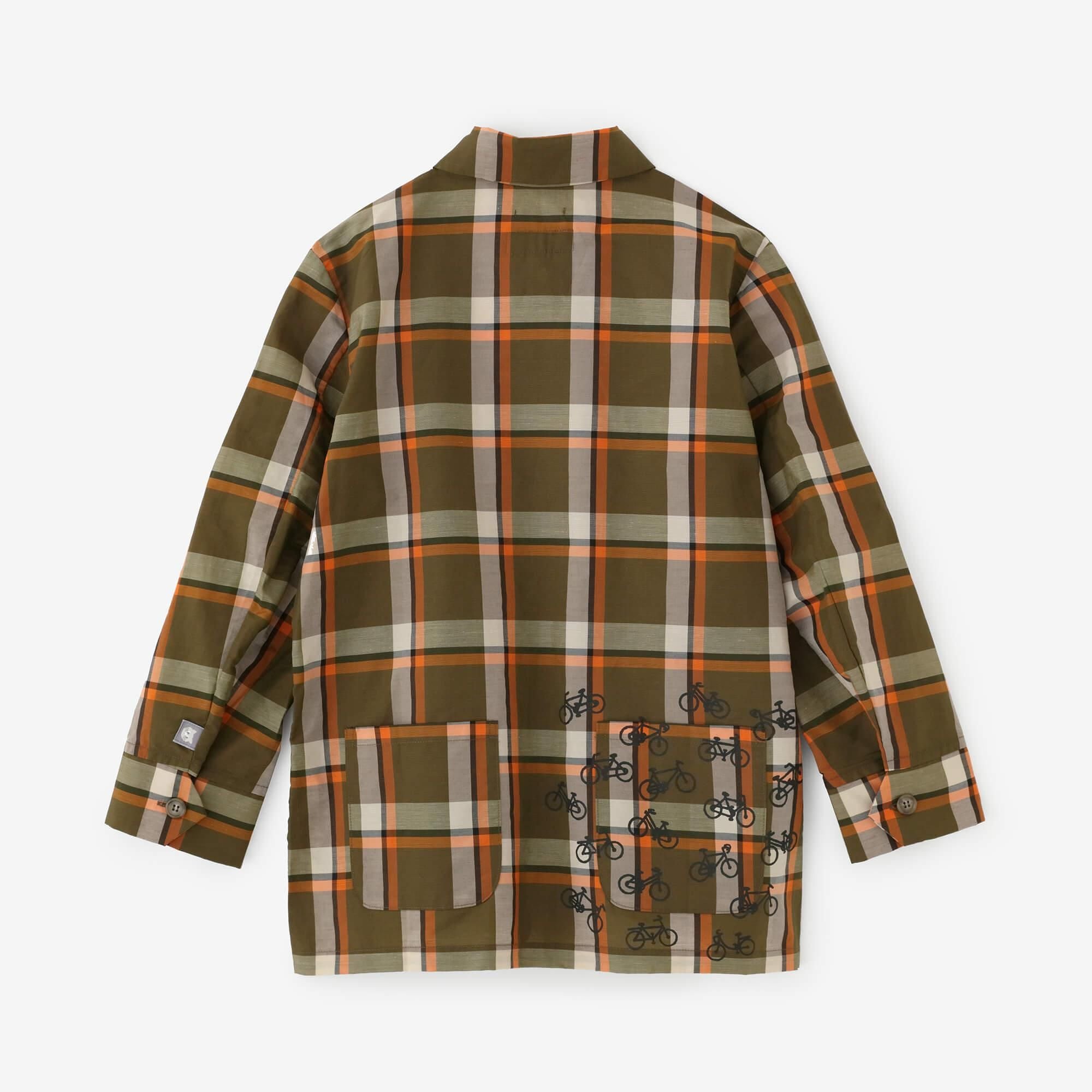 ZIP UP苧麻尼龍衣領/橄欖綠格紋