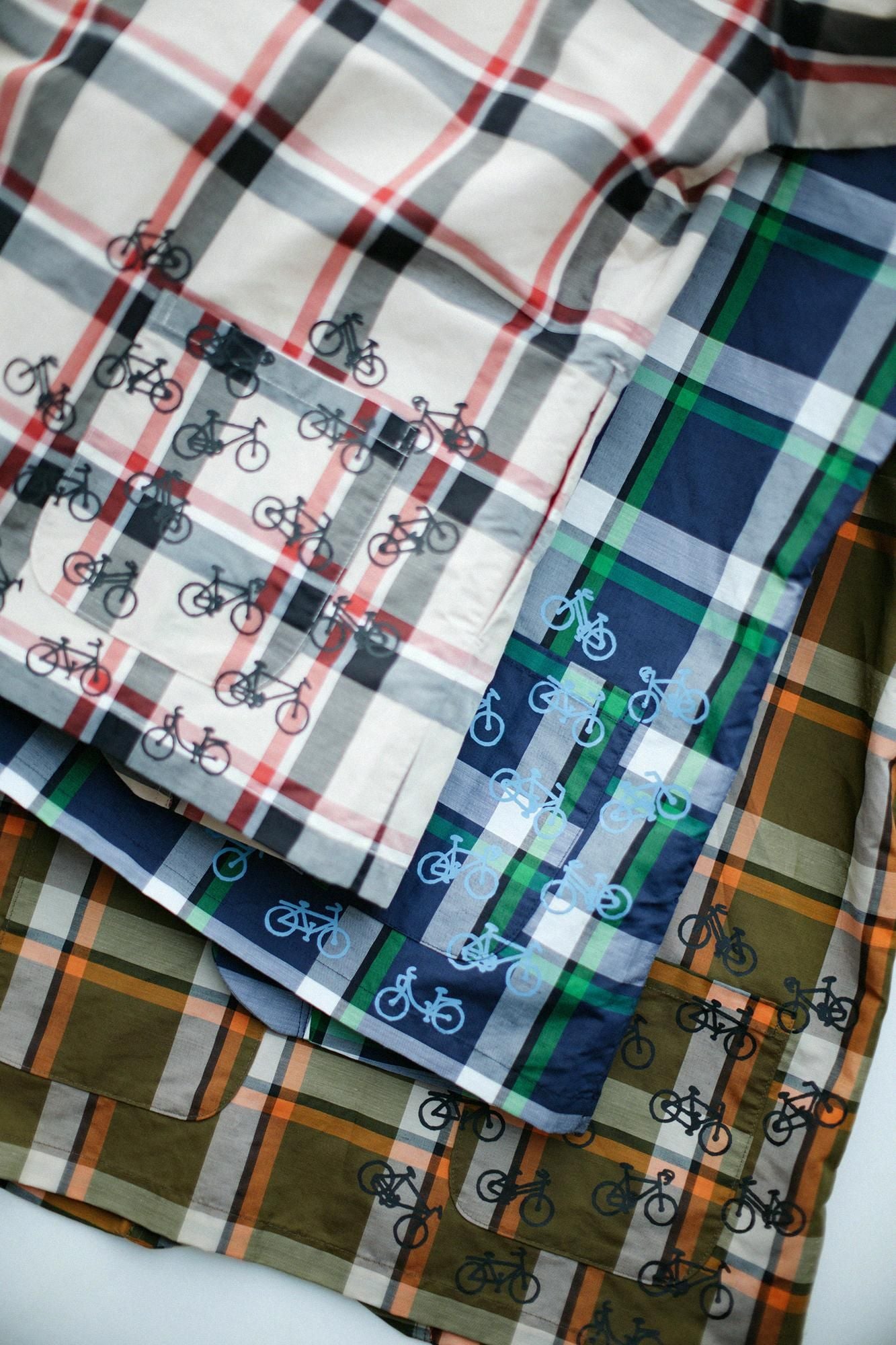 ZIP UP苧麻尼龍衣領/橄欖綠格紋