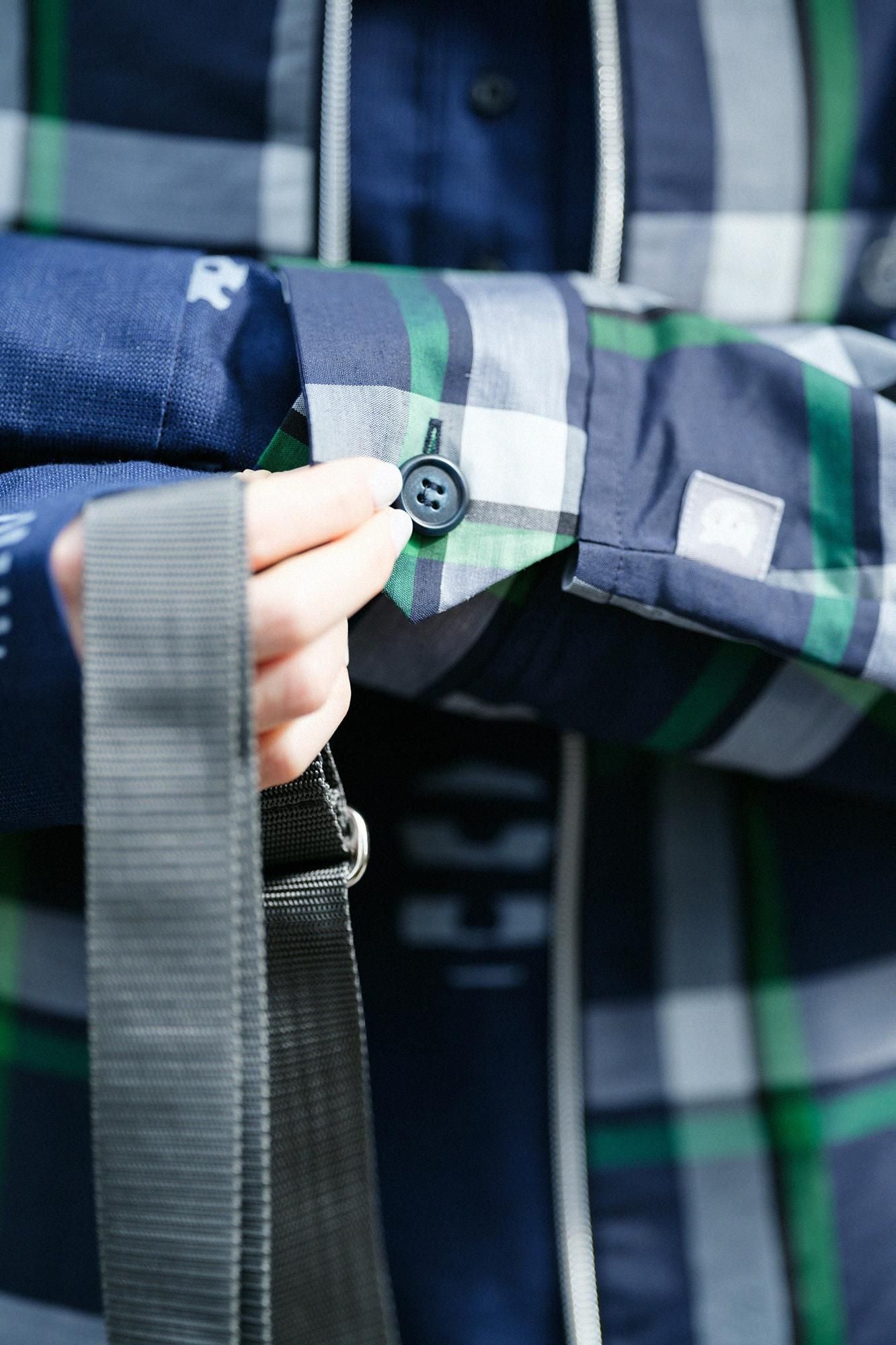 ZIP UP苧麻尼龍衣領/海軍藍格紋