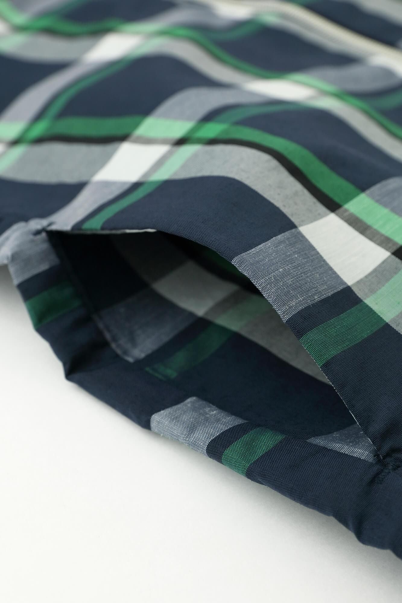 ZIP UP苧麻尼龍衣領/海軍藍格紋