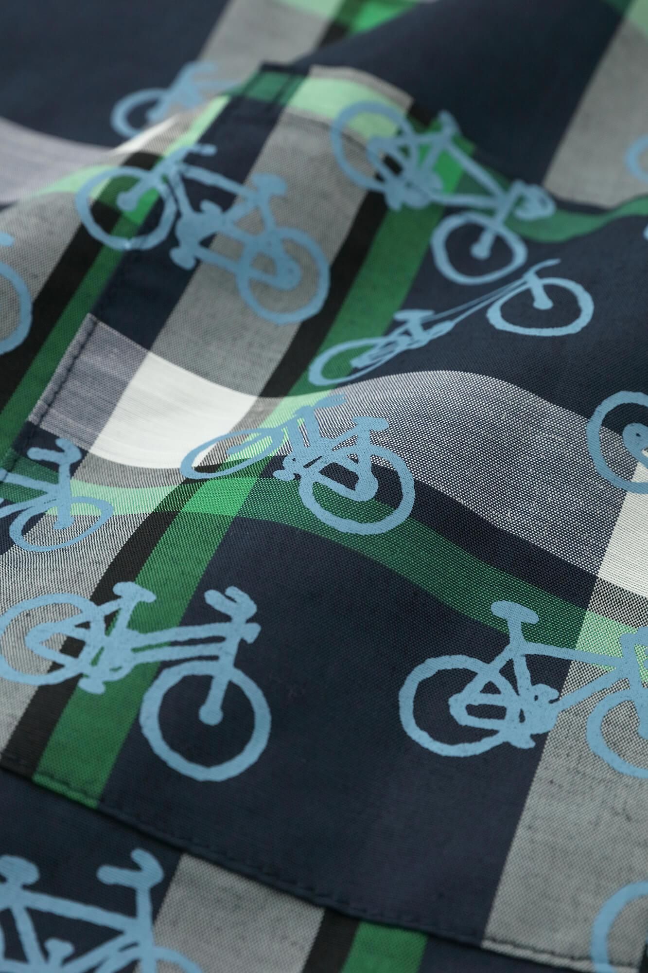 ZIP UP苧麻尼龍衣領/海軍藍格紋