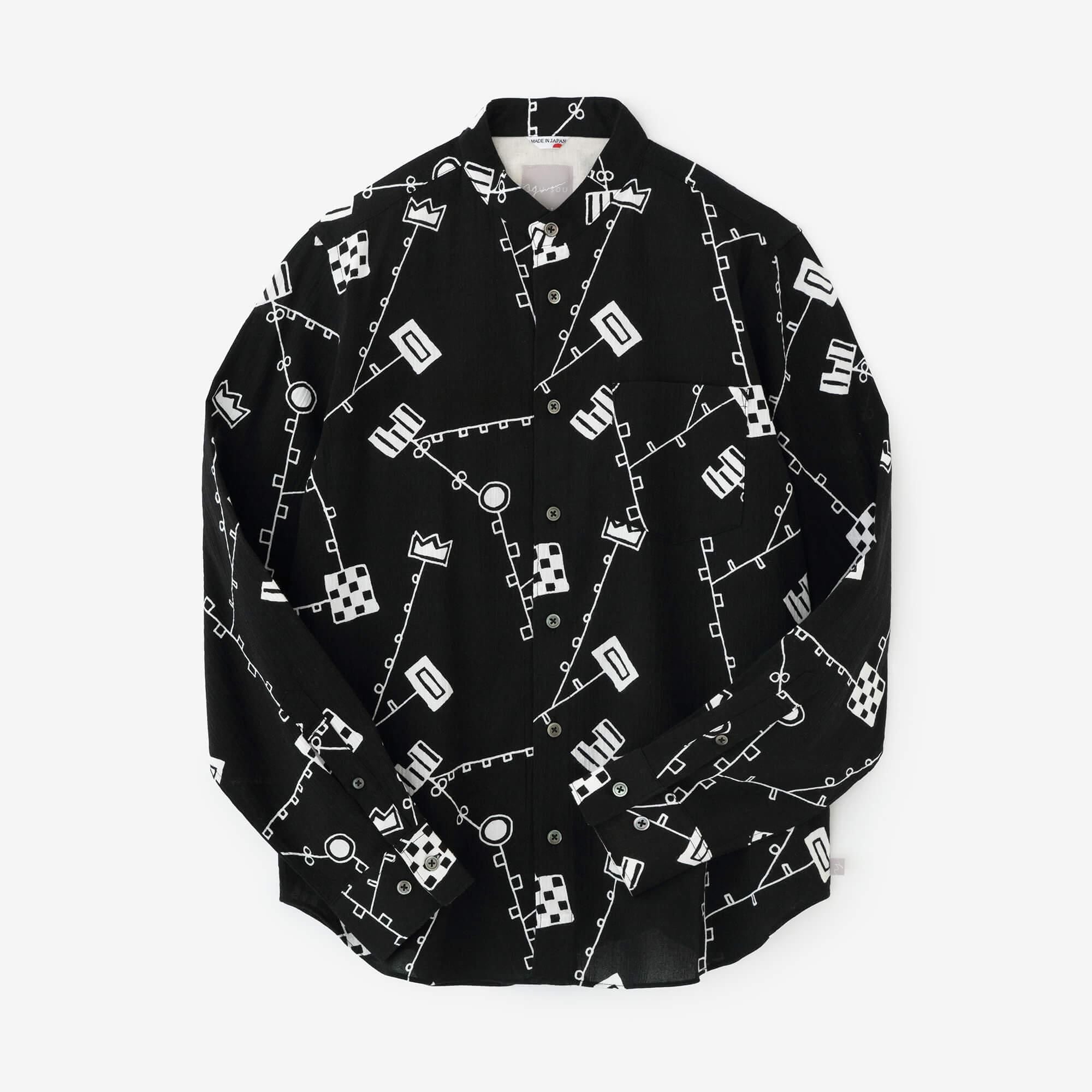 高島縮 20/20 スタンドカラーシャツ／BORO IJ