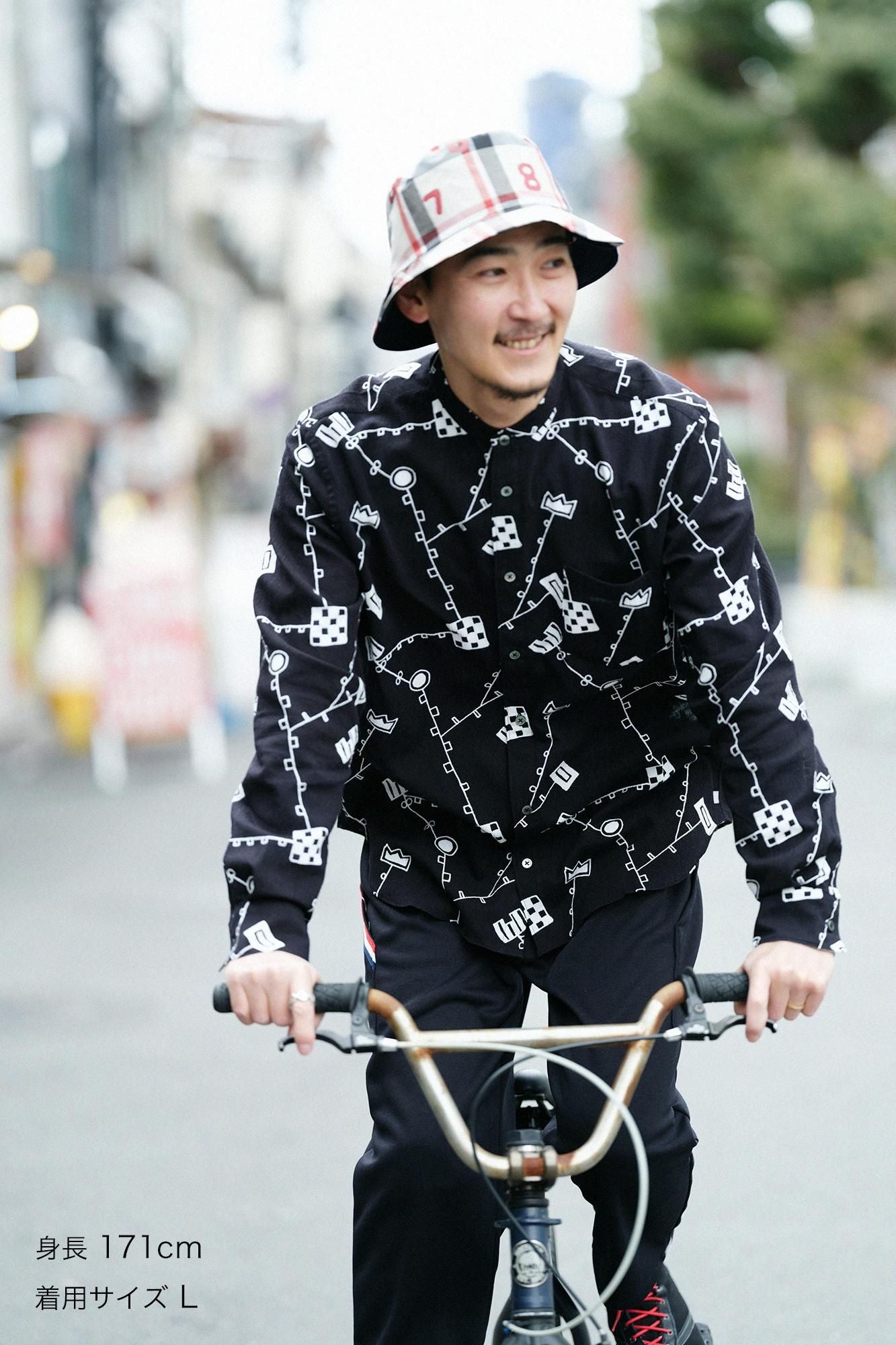 net限定】高島縮 20/20 スタンドカラーシャツ／から草あそび