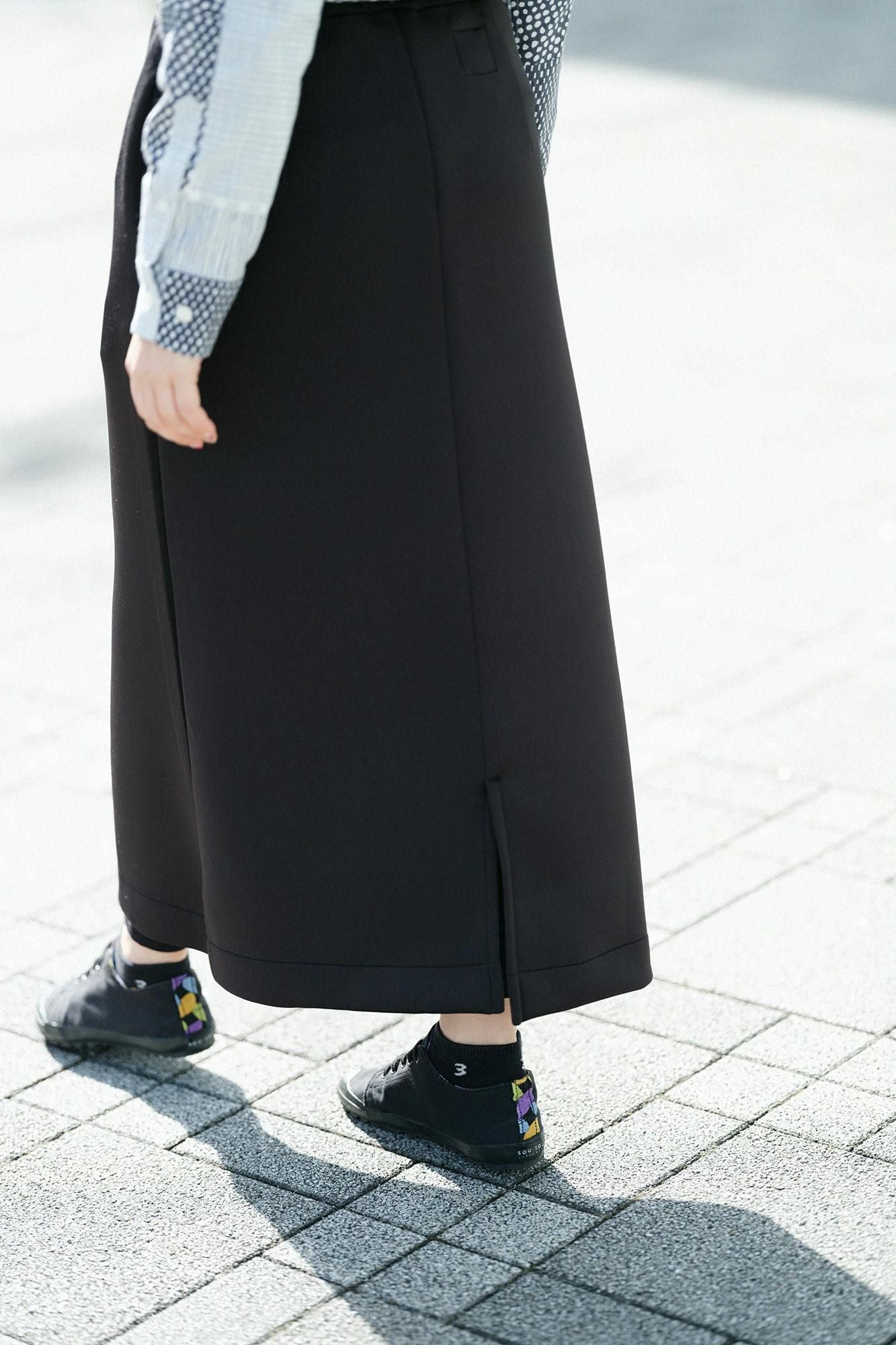 2WAY彈性瓦楞針織長裙/黑色