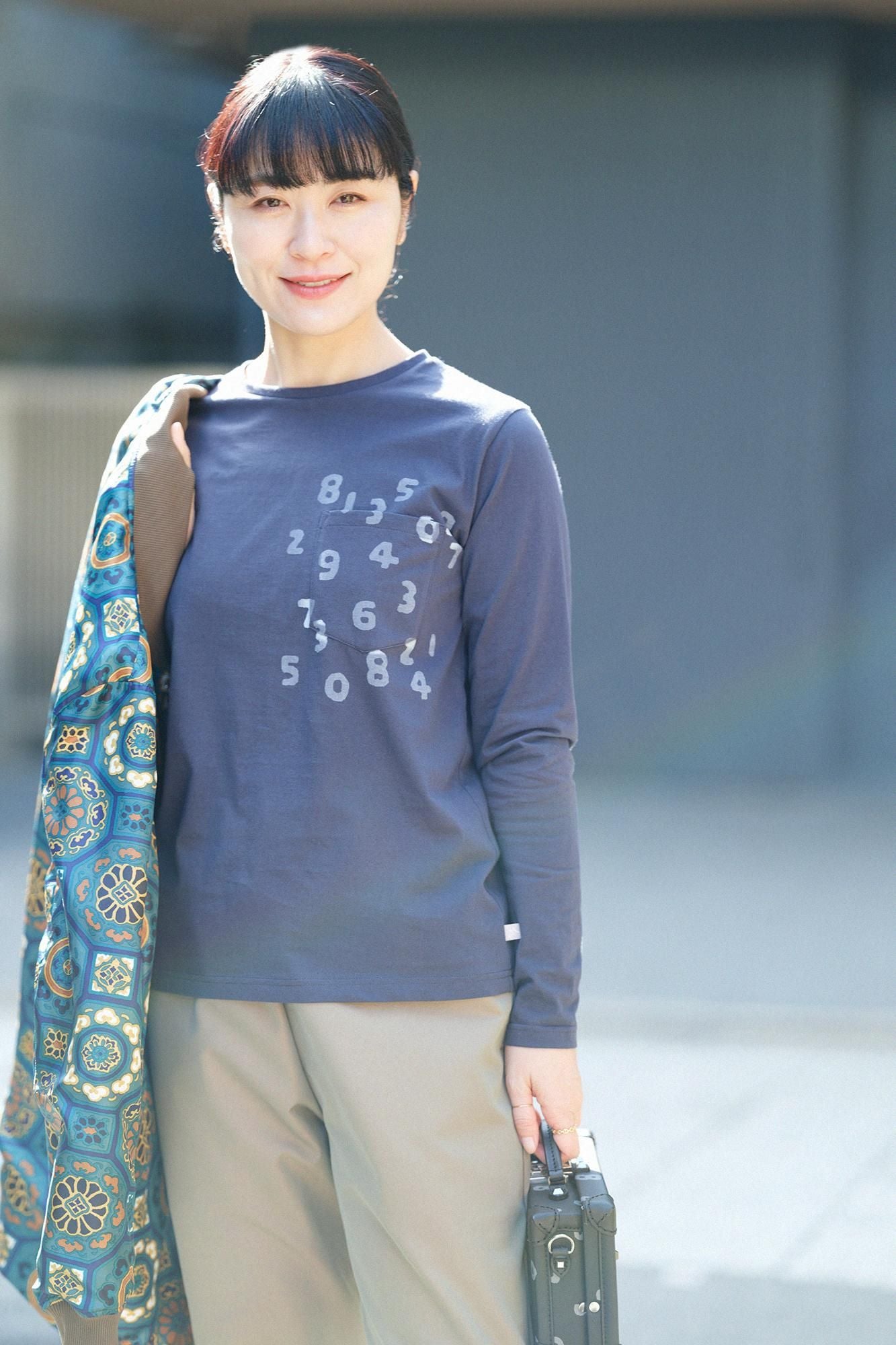 【net限定】30単 ハイゲージ天竺 長袖ポケットTシャツ／深紺（しんこん）