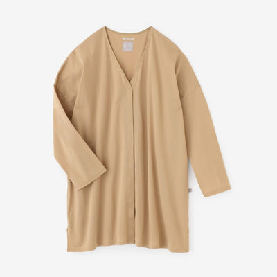 棉三醋酸纖維V領輕薄長版上衣外套/榛果色