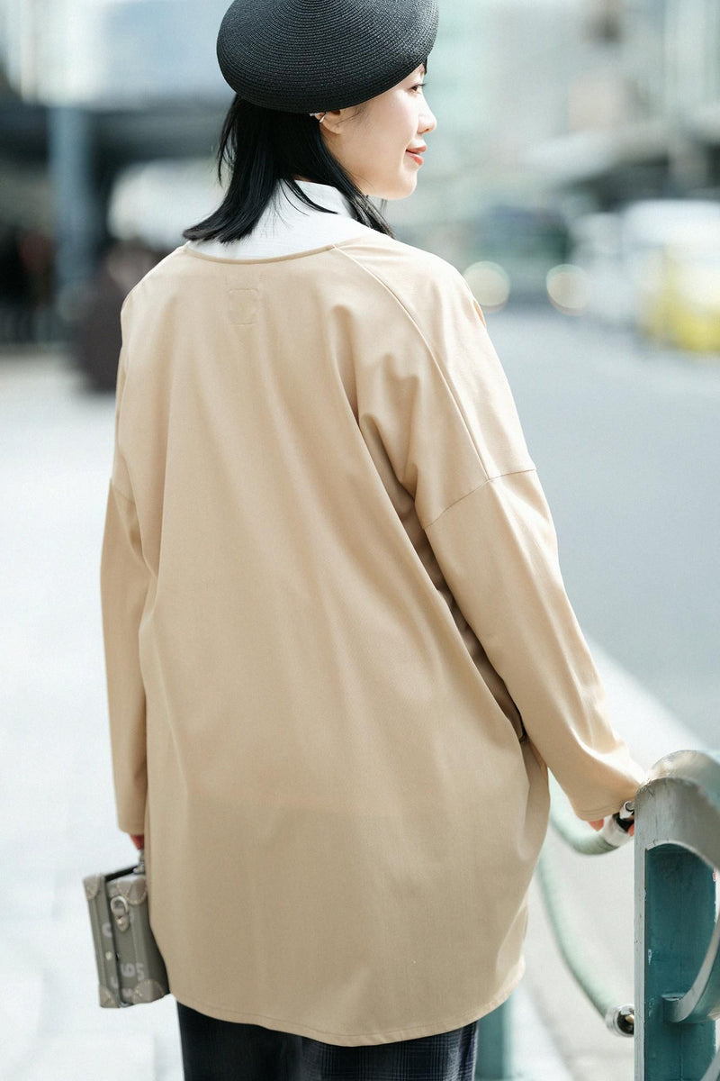 綿トリアセテート Vネック ライトチュニックカーディガン