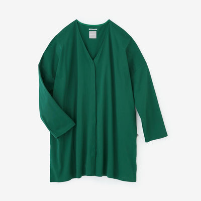 棉三醋酸纖維V領輕薄長版上衣外套開襟衫 /常磐綠