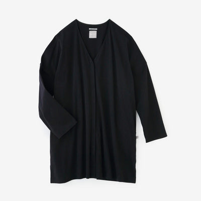 棉三醋酸纖維V領淺色長版上衣外套/黑藍色