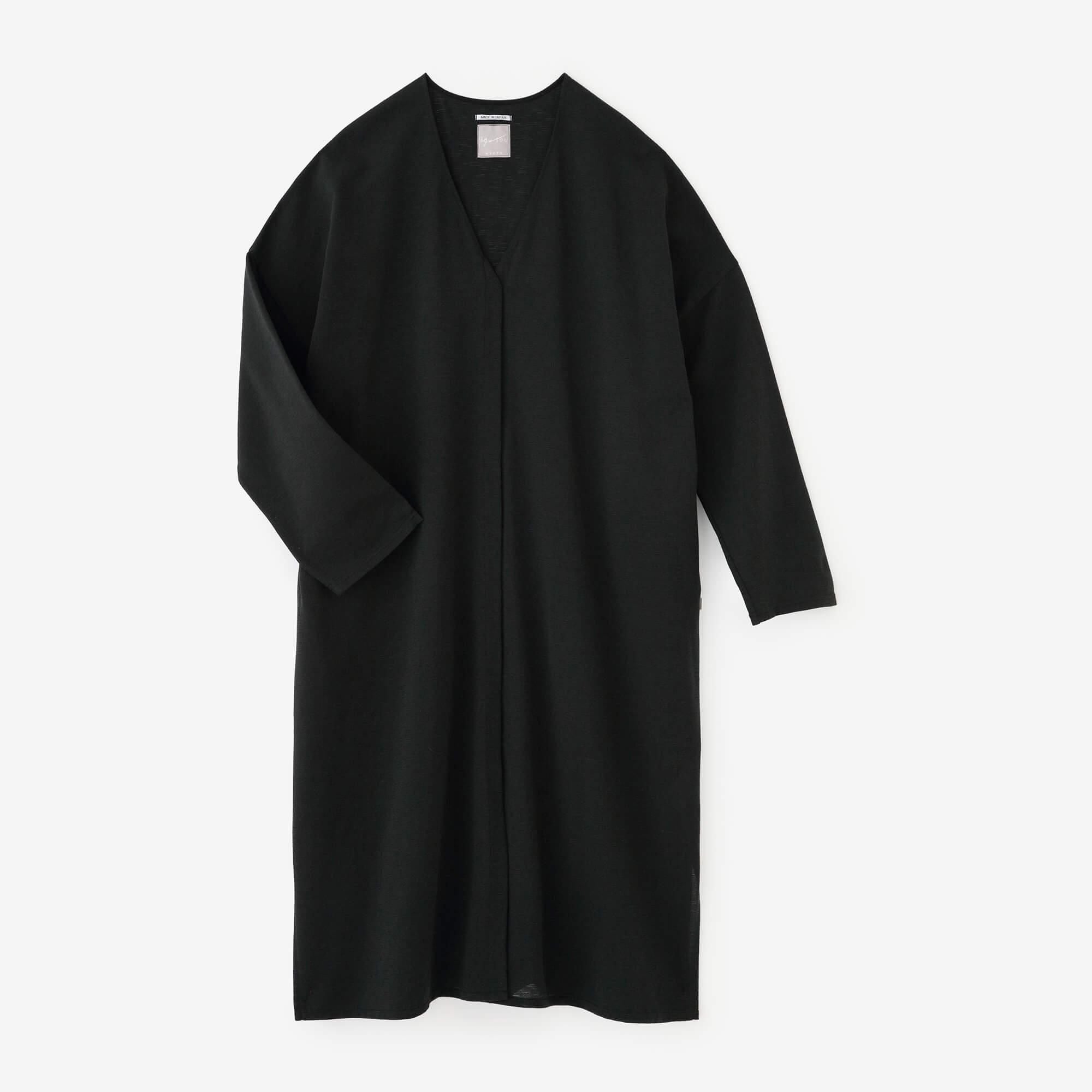 綿麻混 リランチェ(R) Vネック ライトコート／濡羽色（ぬればいろ）