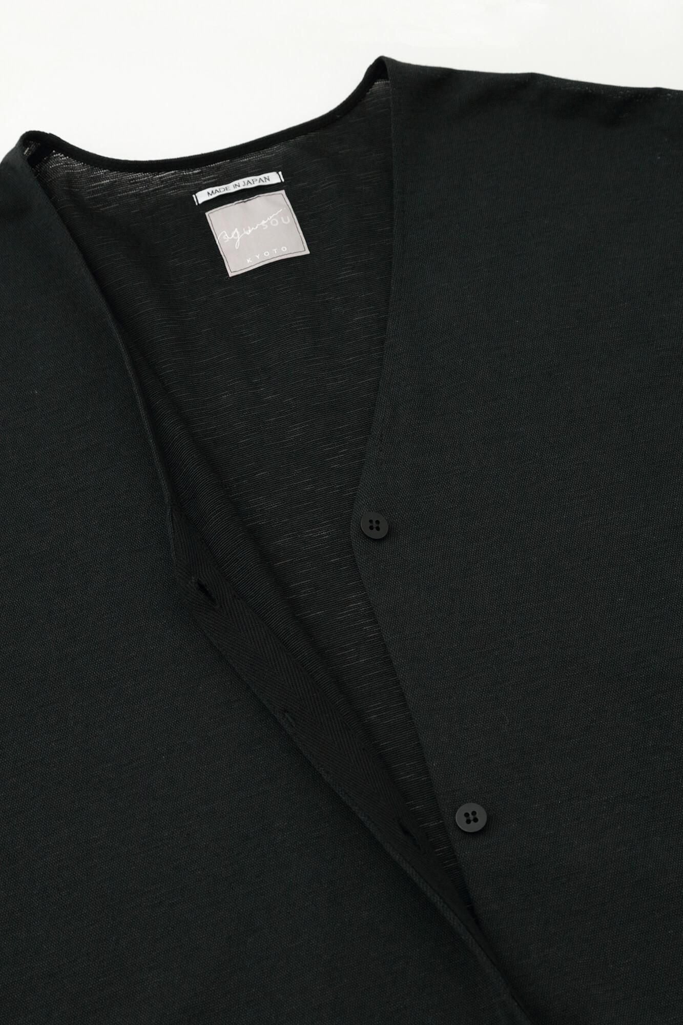 綿麻混 リランチェ(R) Vネック ライトコート／濡羽色（ぬればいろ）