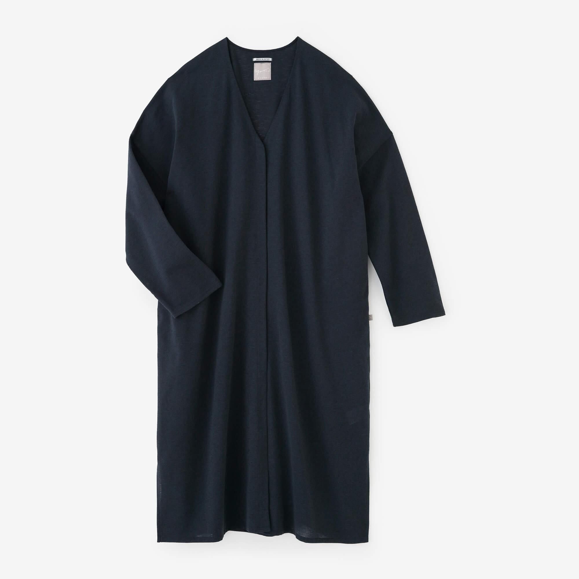 綿麻混 リランチェ(R) Vネック ライトコート／留紺（とめこん）