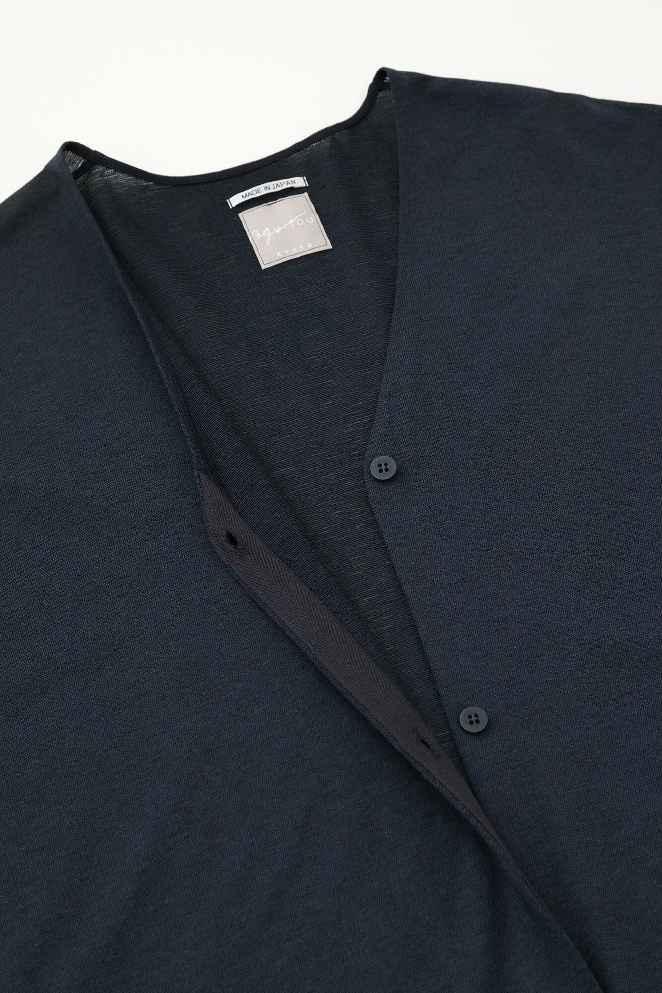 綿麻混 リランチェ(R) Vネック ライトコート／留紺（とめこん）