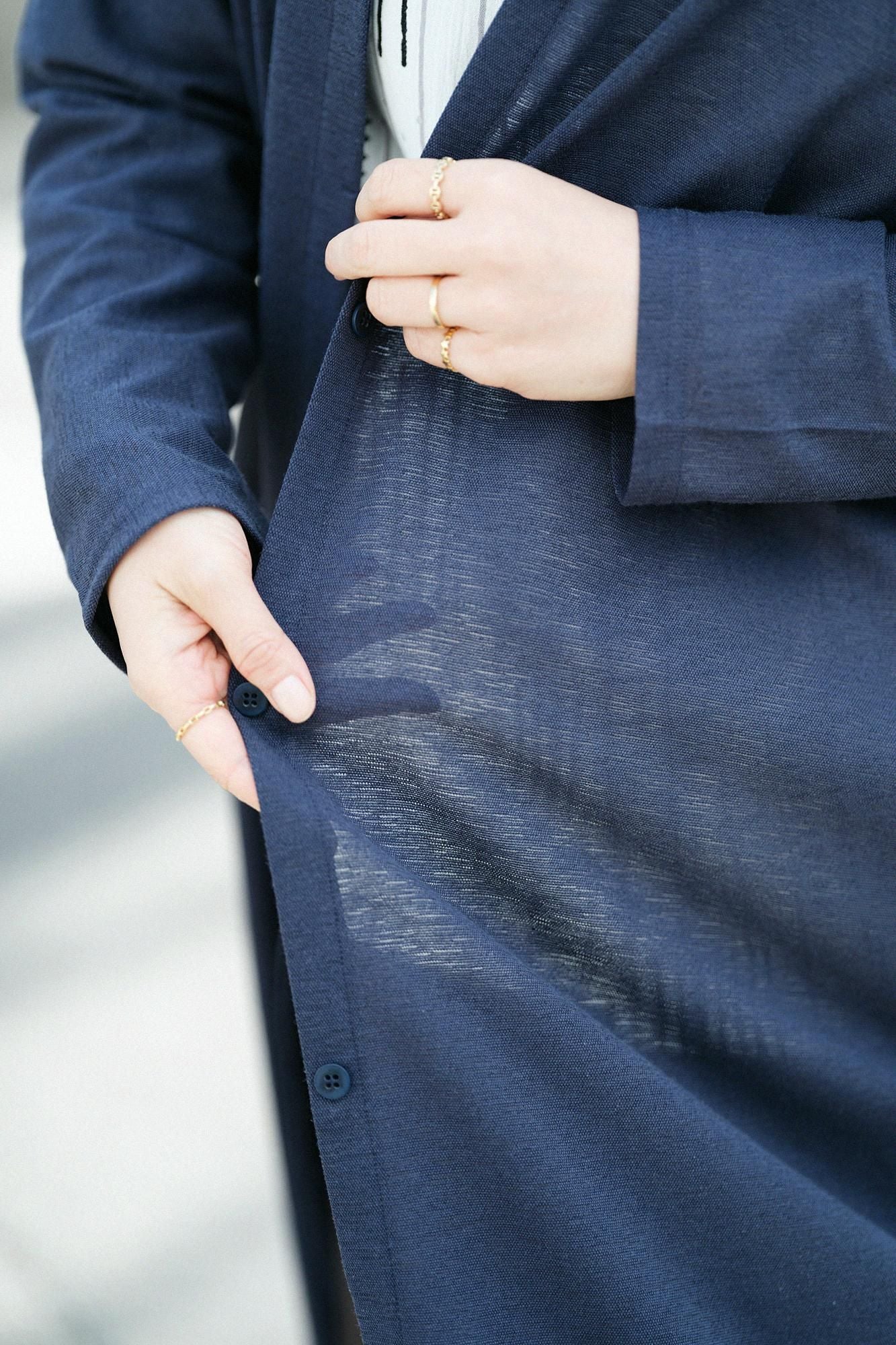 棉麻混紡RIRANCHA(R)立領輕型外套/藍黑色