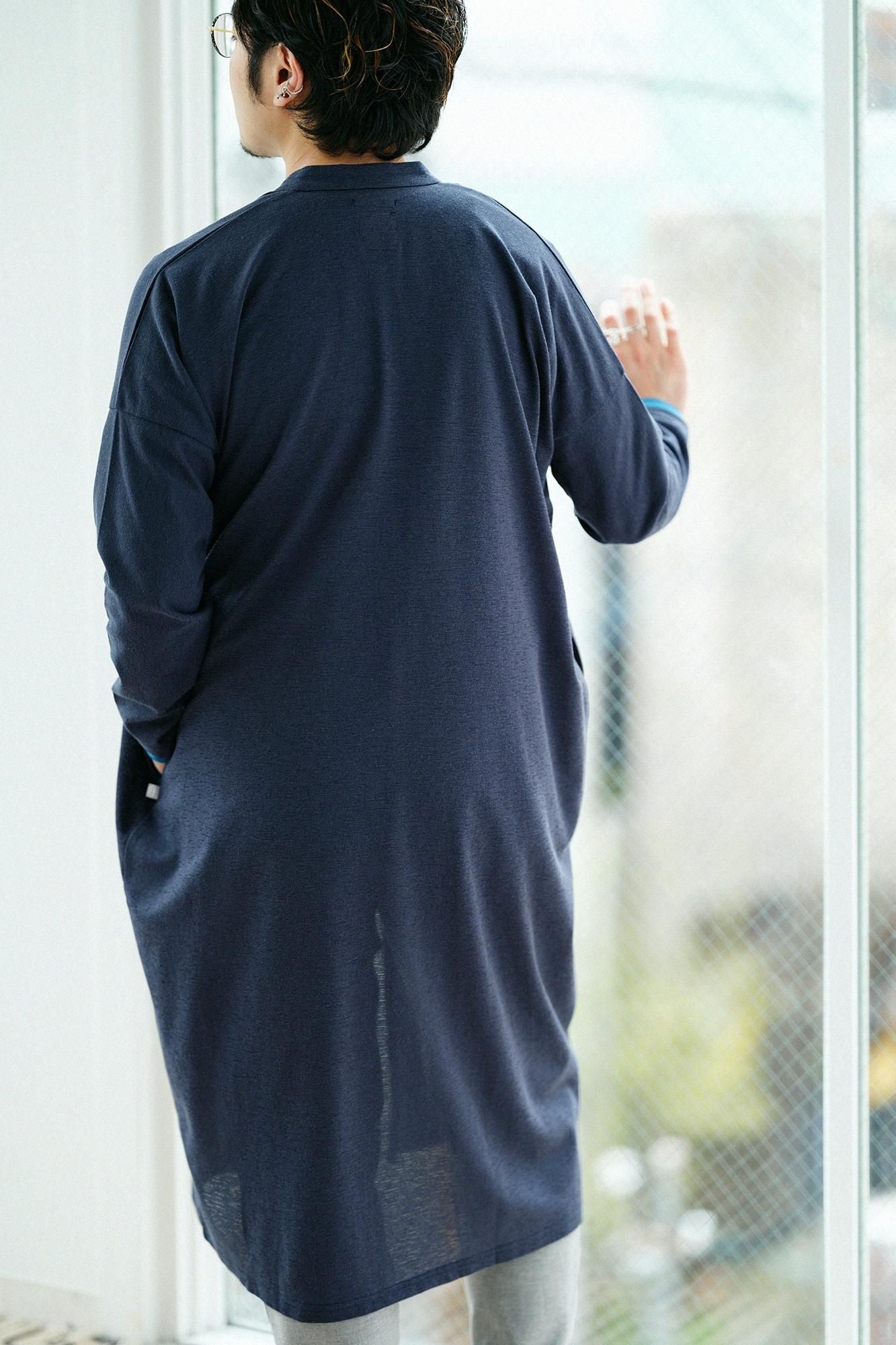 棉麻混紡RIRANCHA(R)立領輕型外套/藍黑色