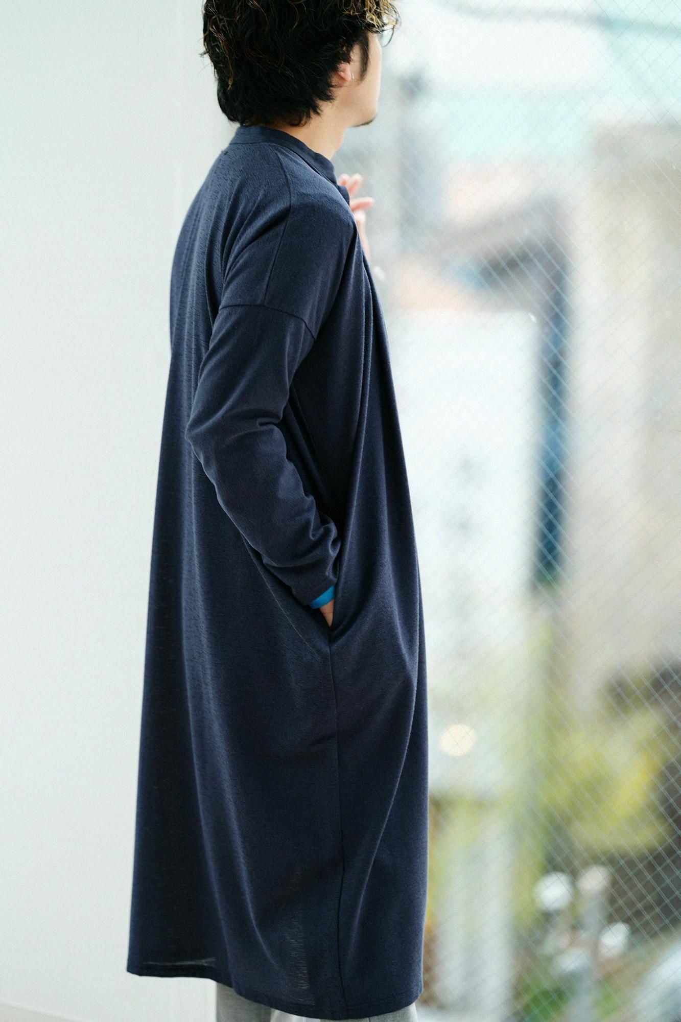 棉麻混紡RIRANCHA(R)立領輕型外套/藍黑色