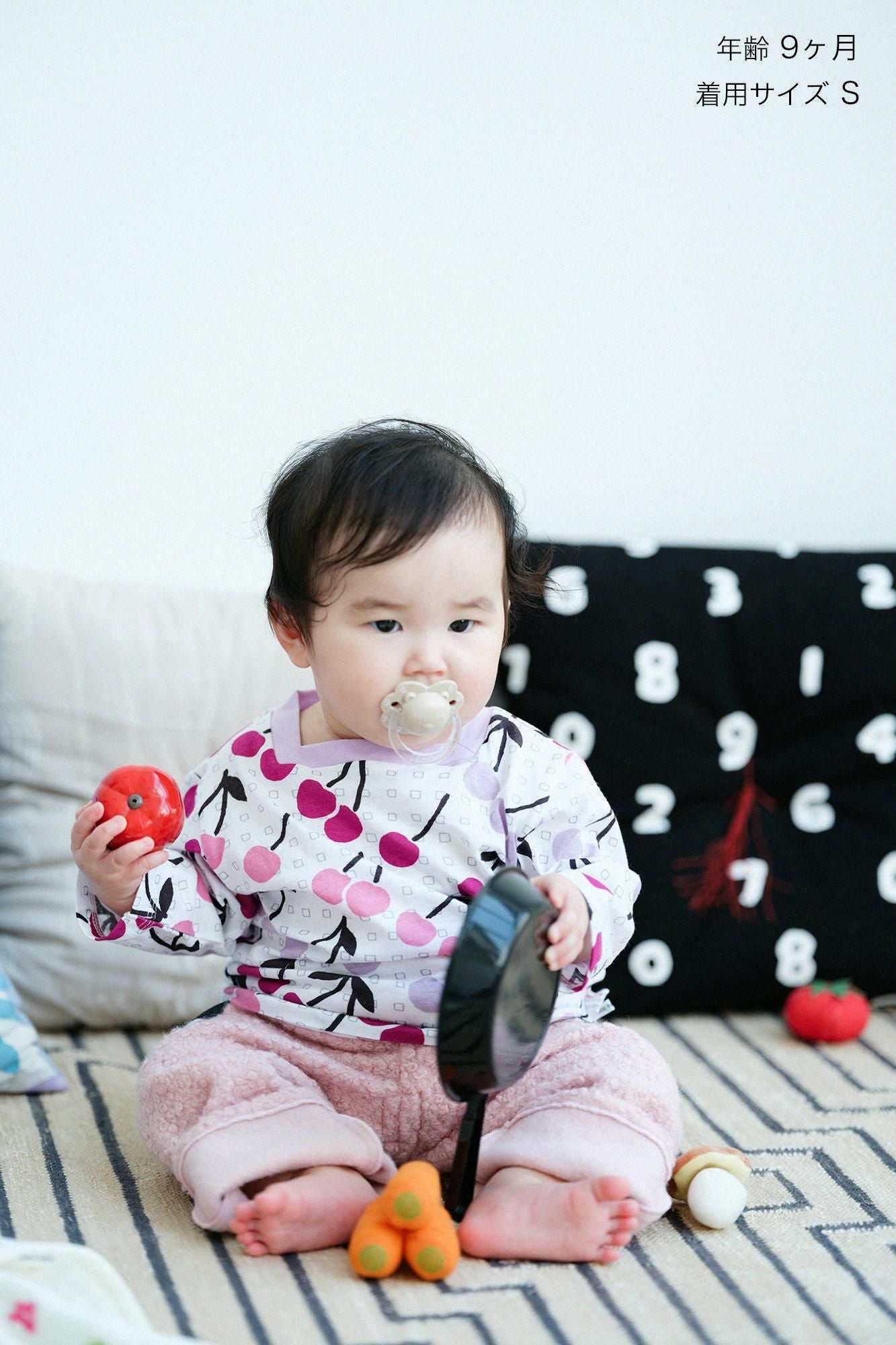 ●方領上衣七分袖／櫻桃