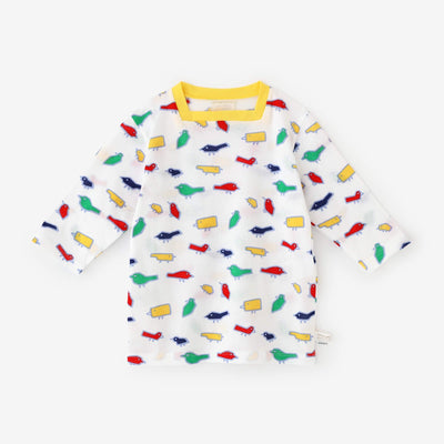 ●方領上衣七分袖／彩色小鳥