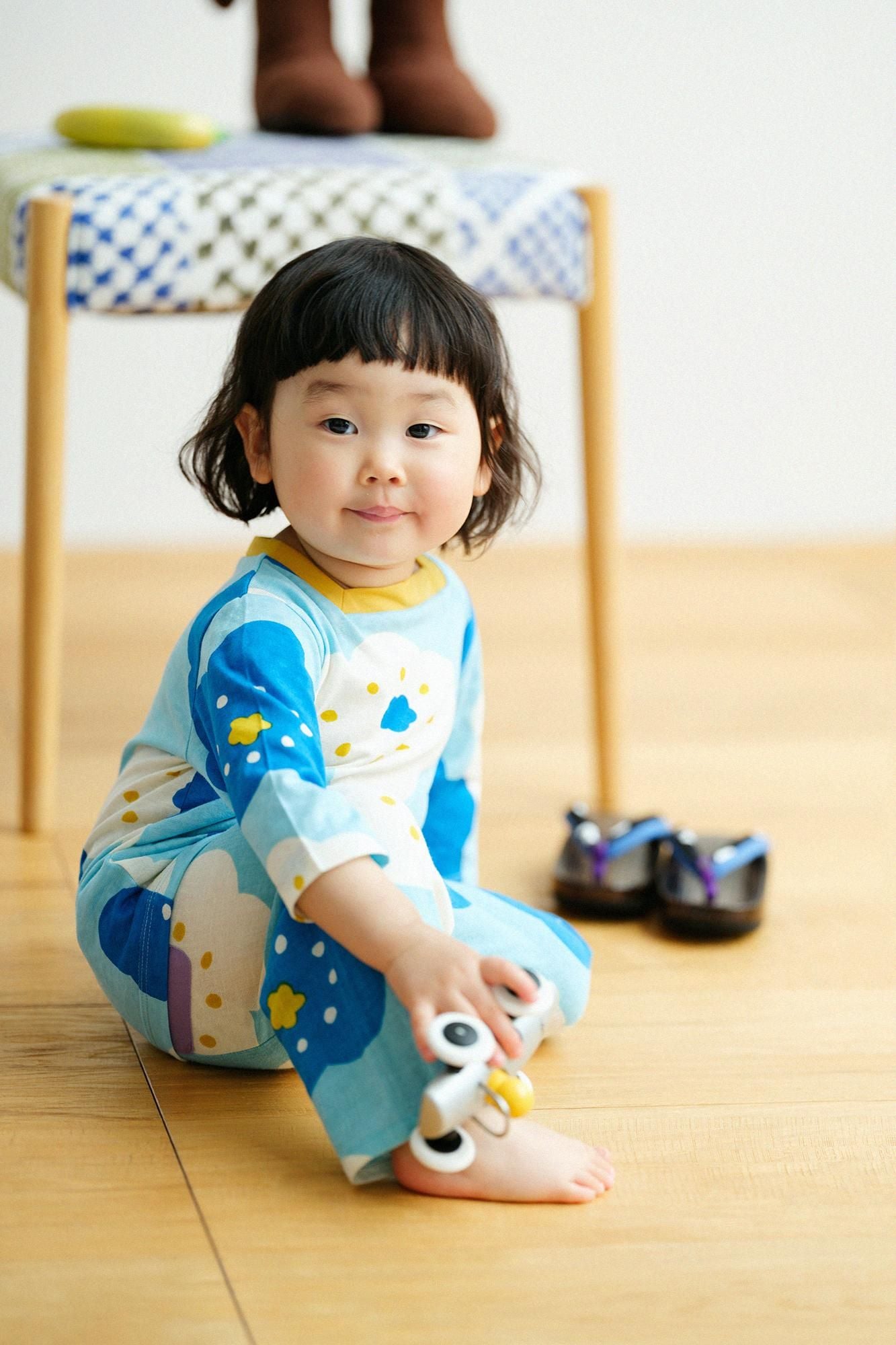 ●方領上衣 七分袖／微笑 水藍色