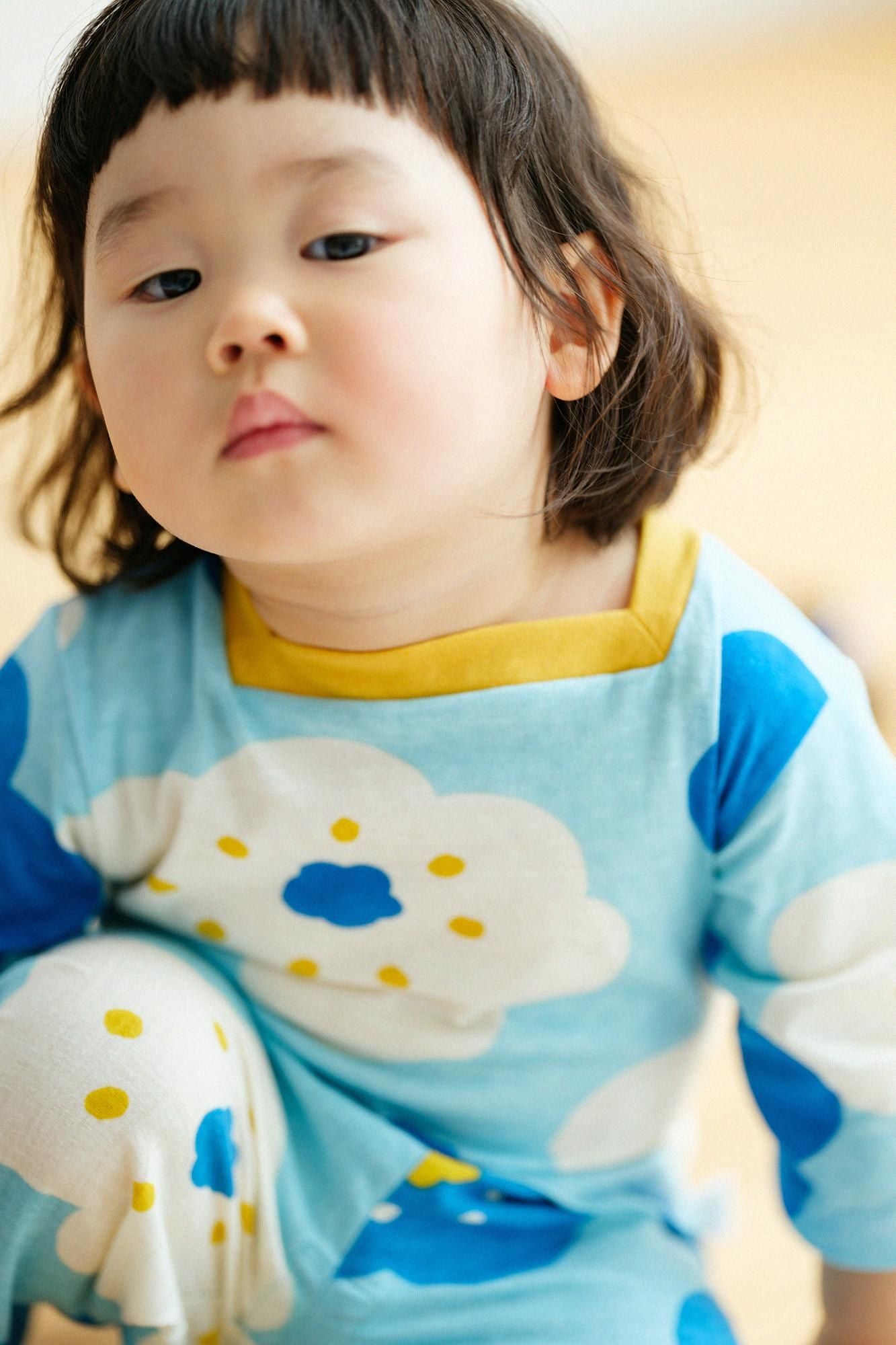 ●方領上衣 七分袖／微笑 水藍色