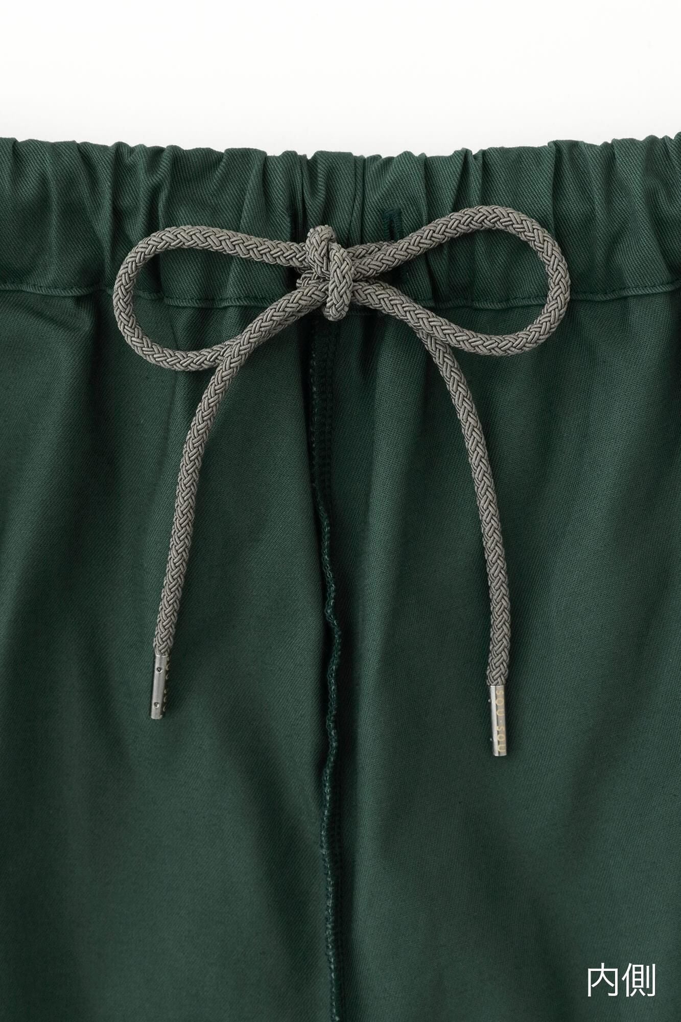 伸斜紋織 闊腿褲／深綠色