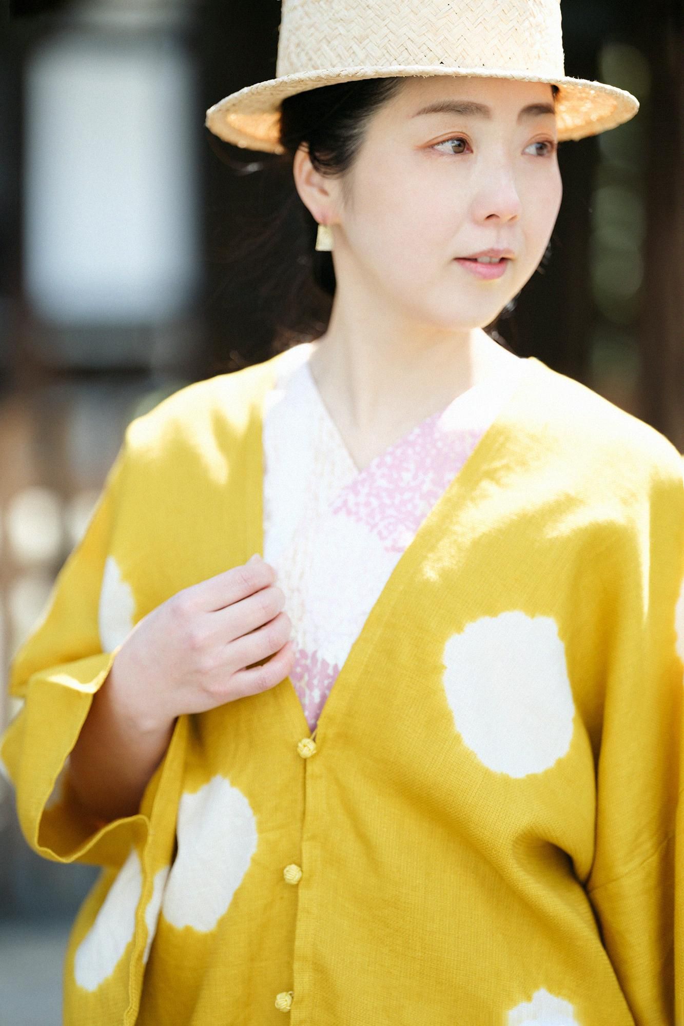 net限定】近清絞り 麻 はつき／水玉大（みずたまだい） 芥子色（