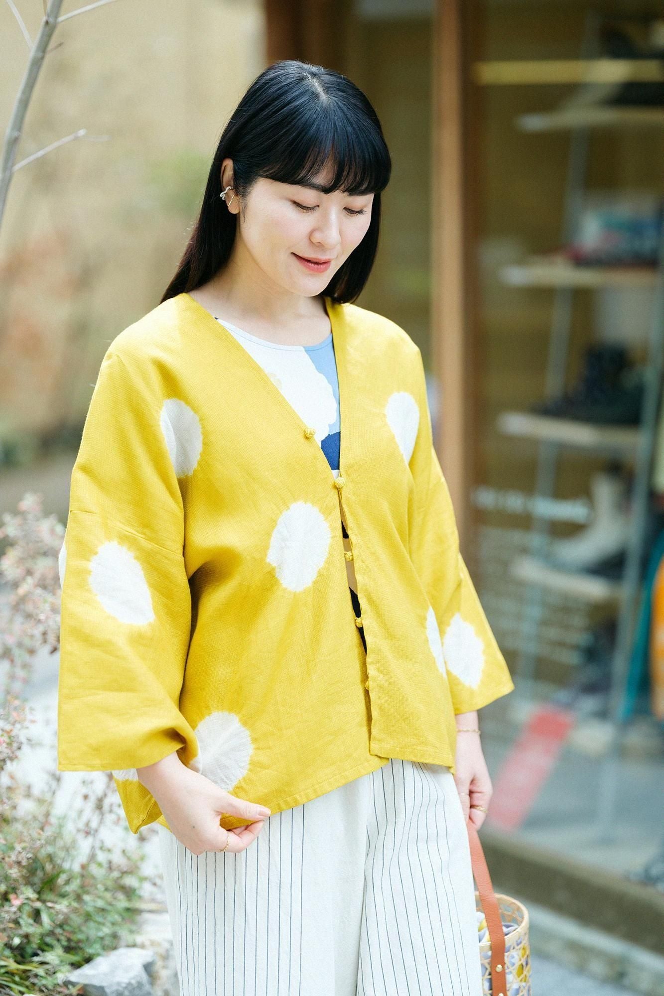 sou sou はつき　麻 net限定】近清絞り 麻 はつき／水玉大（みずたまだい） 芥子色（