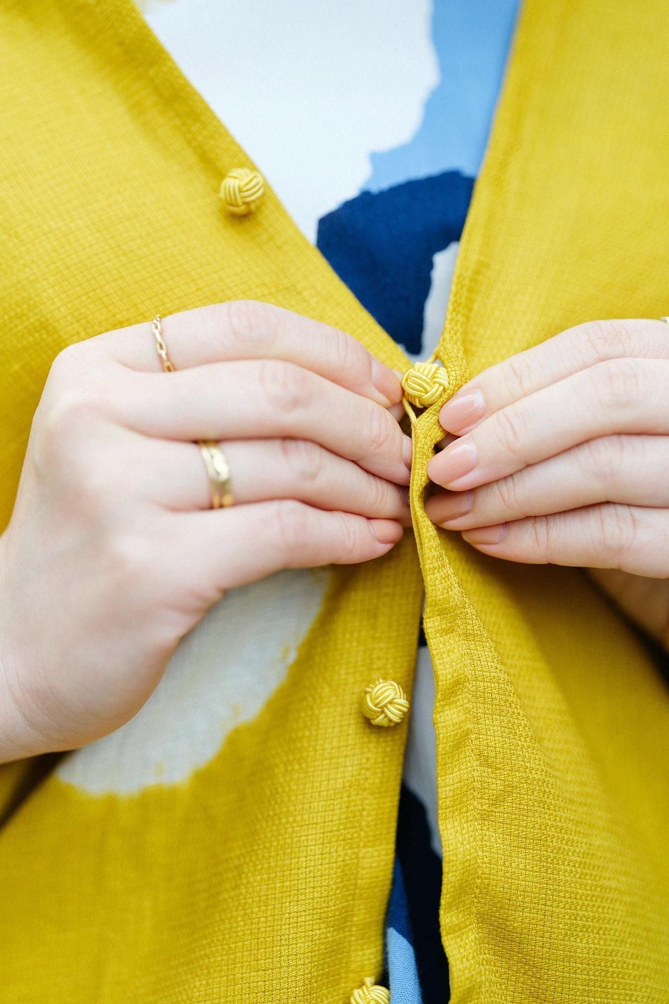 [仅在线] chikaki shibori大麻帽 /大圆点（mizuta madani）芥末颜色x neriiro