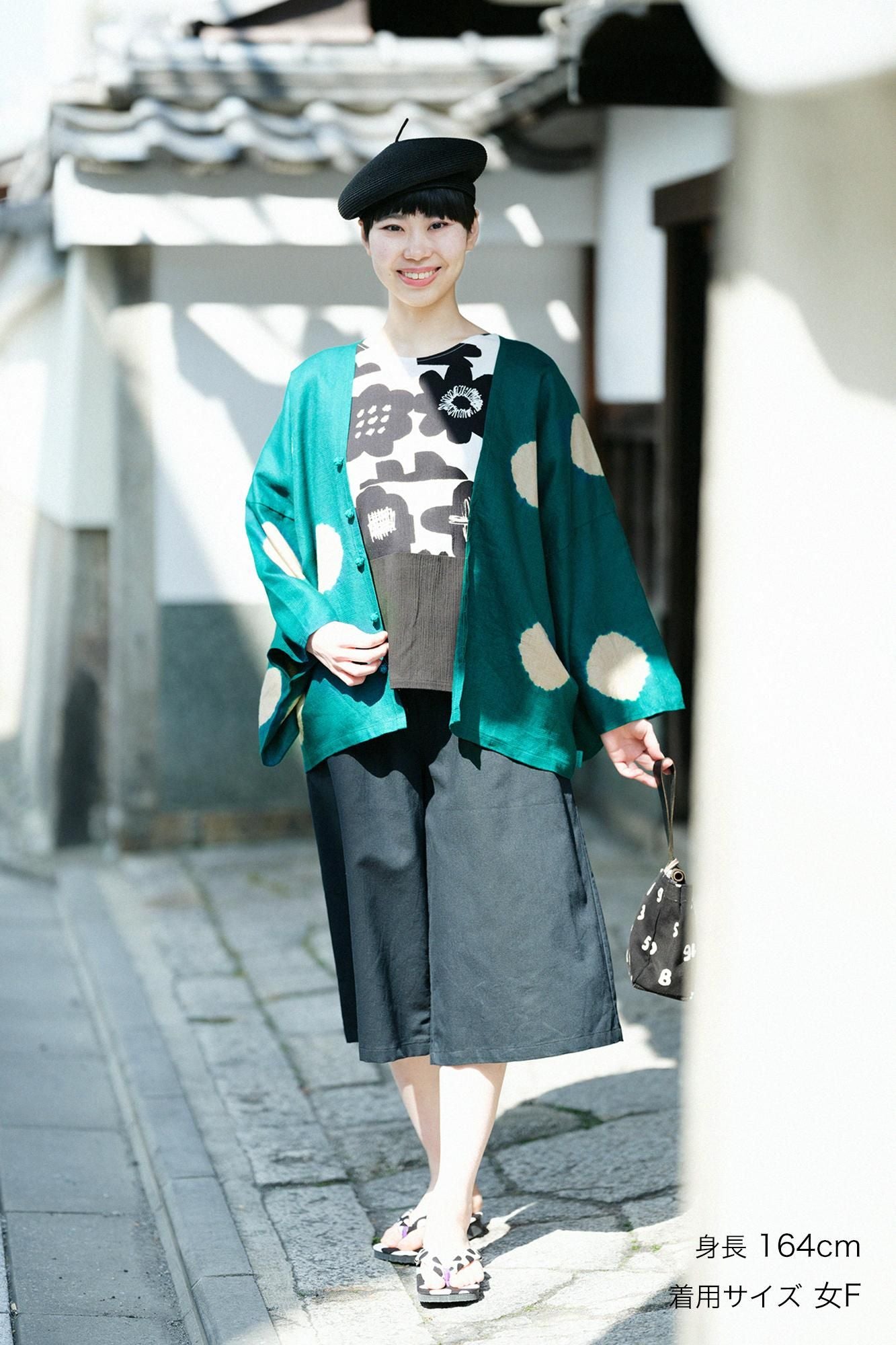 近清絞り 麻 はつき／水玉大（みずたまだい） 常磐緑（ときわみどり）