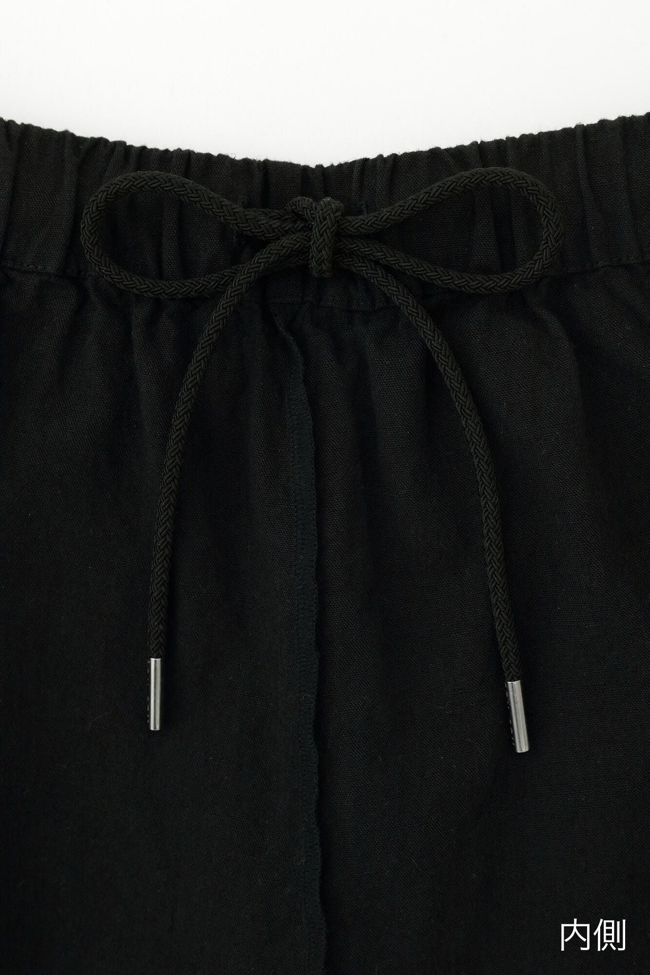 伊勢木棉20/20麻混紡闊腿褲短版/黑色