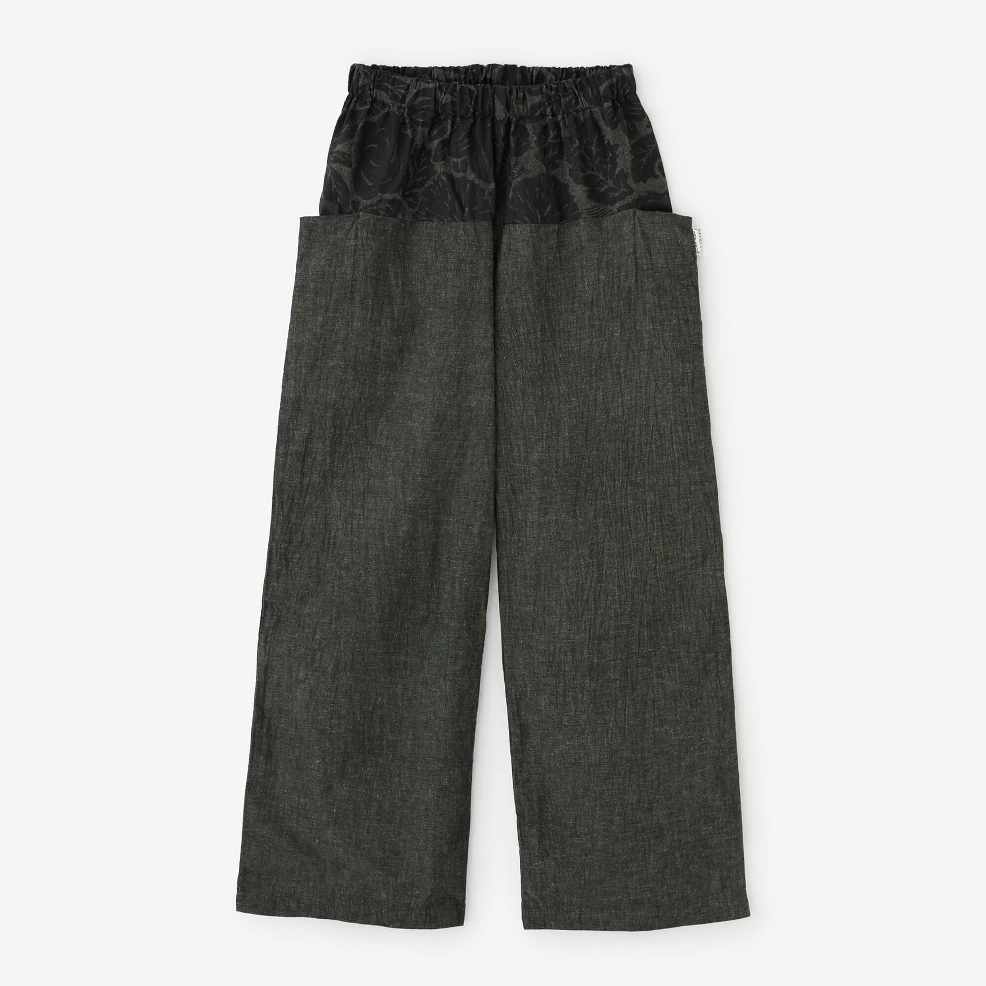 伊勢木綿 20/20 麻混 帯もんぺ／すいぎょく×濃紺（のうこん）