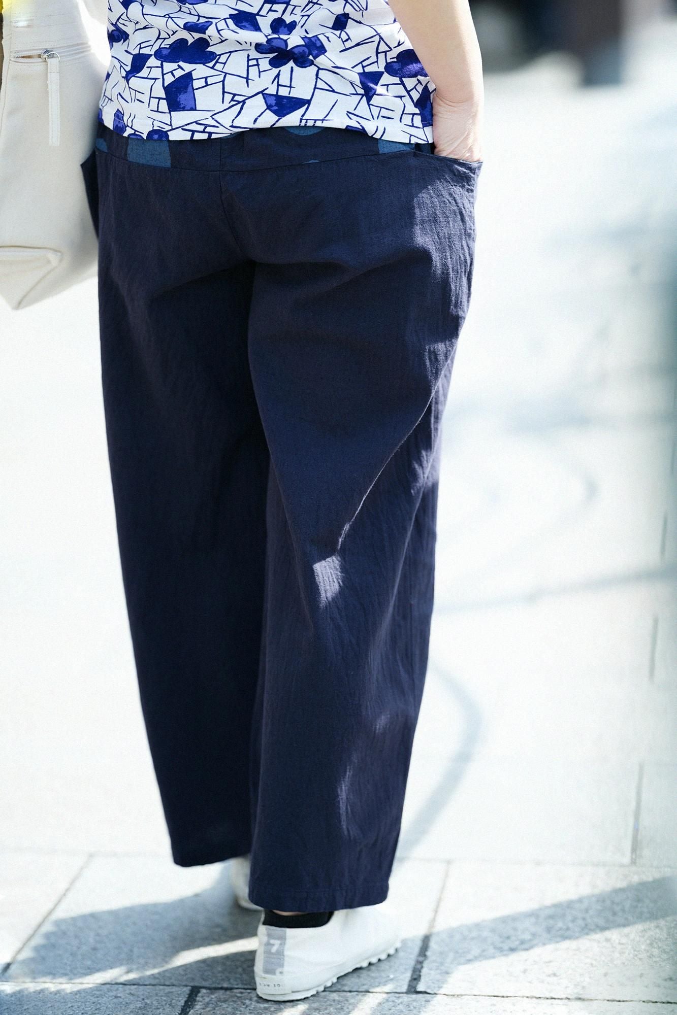 【極美品】SOU・SOU◎伊勢木綿 20/20 麻混 帯もんぺ／草柳鼠 × 水辺 極美品】SOU・SOU◎伊勢木綿 20/20 麻混 帯もんぺ／草柳鼠