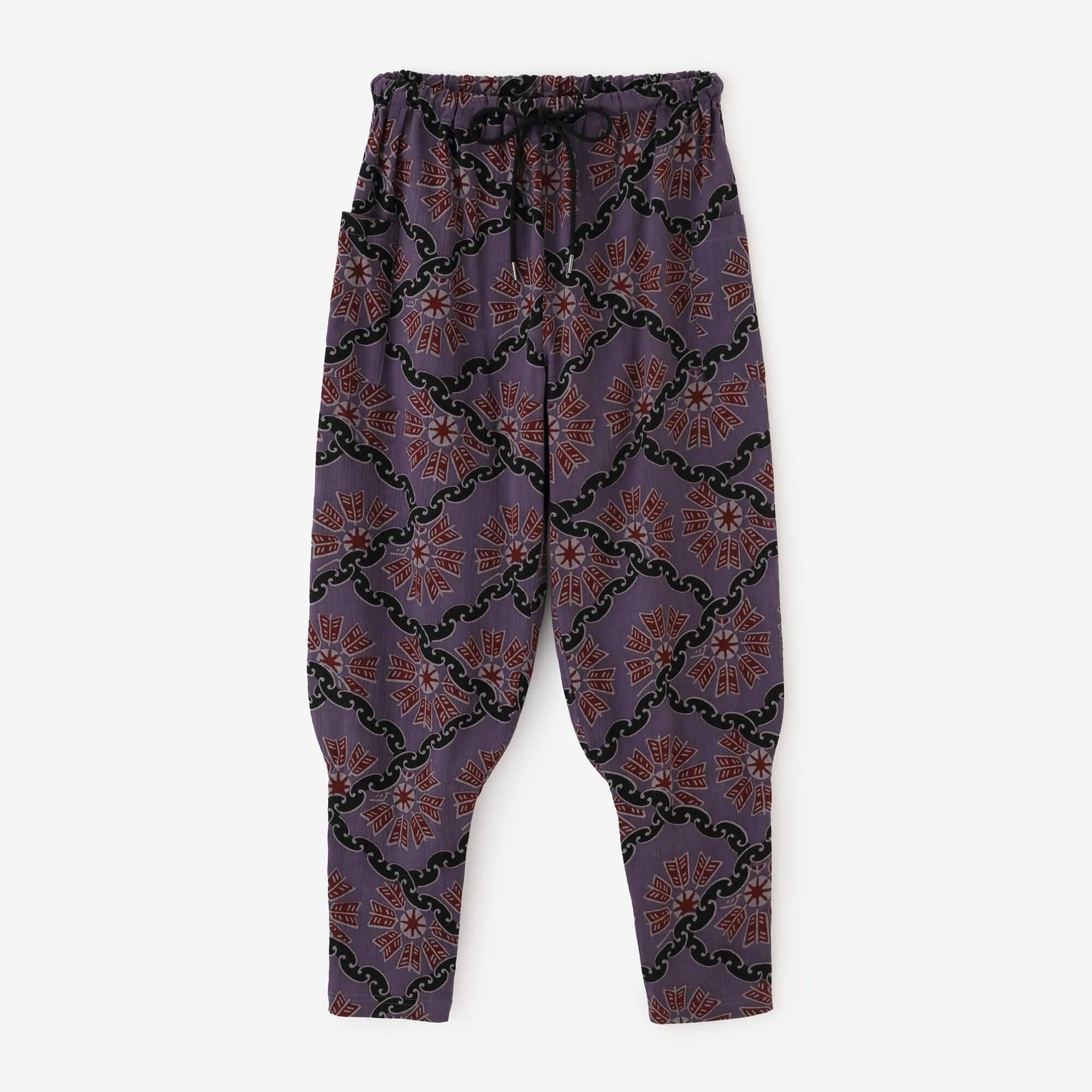 Chizimi Cotton 20/20 Harem Pants / Continuation of Arrow Wheel-Recreation Greyish Purple
