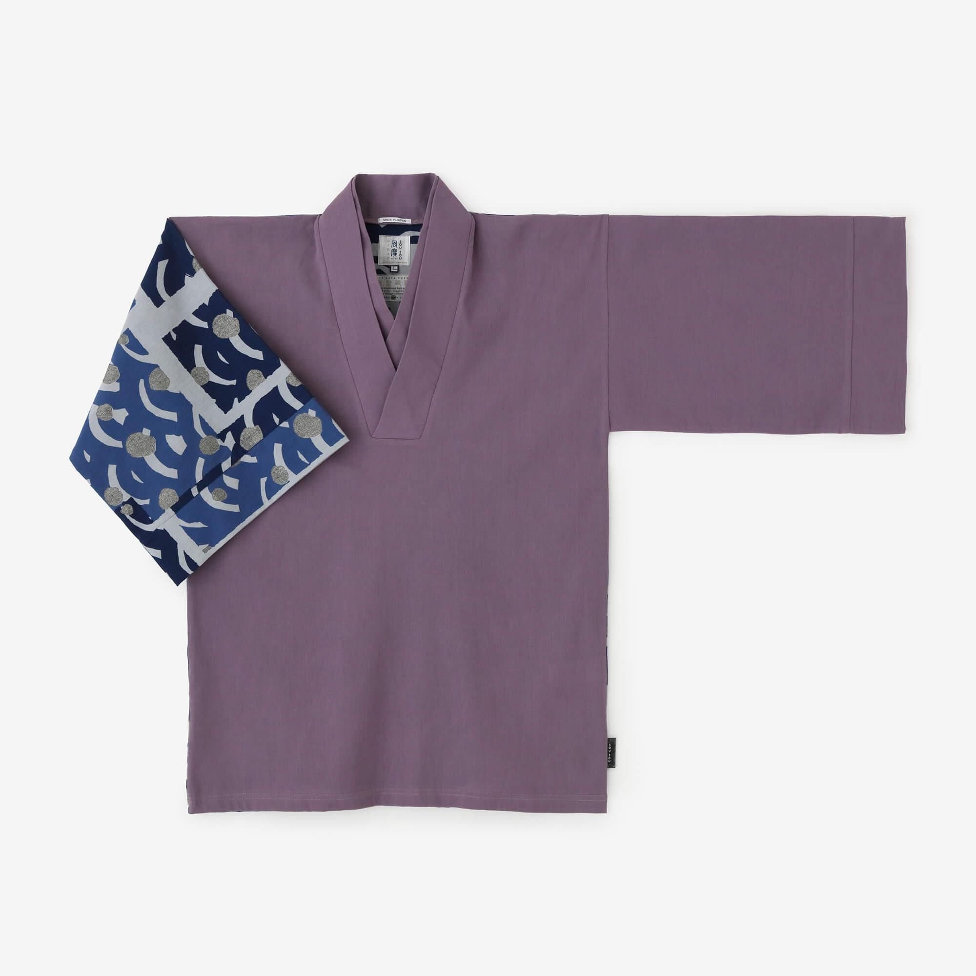 Chizimi Cotton 40/40 Fubi Double Collar Shirt Bi-color / Greyish Purple×Blue Wave