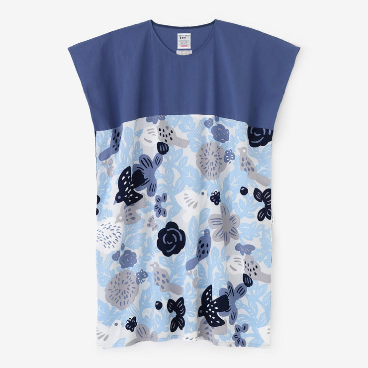 Chizimi Cotton 20/20 Rectangular Dress Bi-color Pattern on Hem / Greyish Blue×Bird