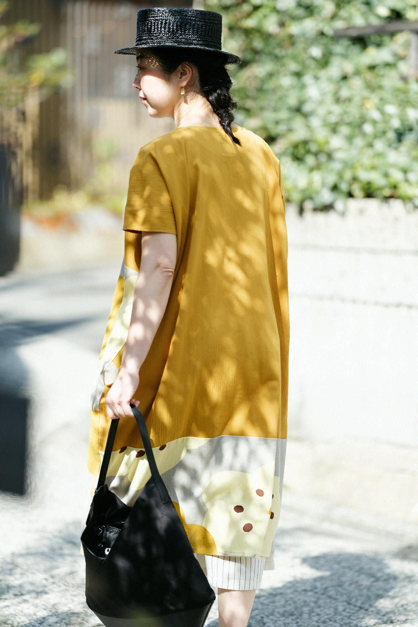 타카시마치지미 20/20 직사각형 원피스 Kumi Hem Pattern/Yamabukicha x호호에미 시라 차 네즈