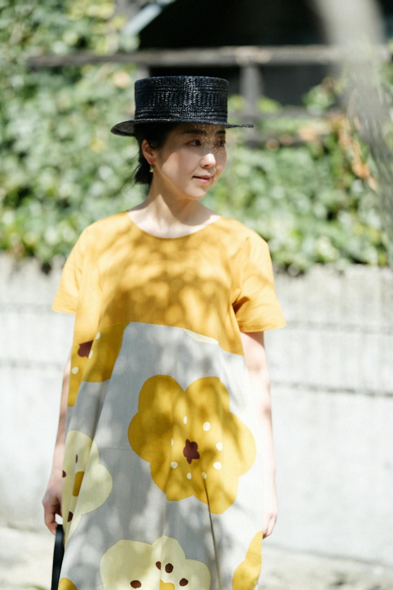 타카시마치지미 20/20 직사각형 원피스 Kumi Hem Pattern/Yamabukicha x호호에미 시라 차 네즈