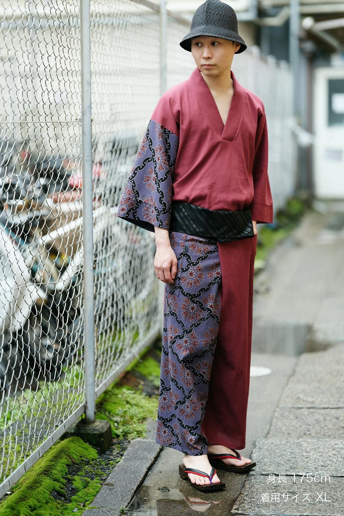 타카시마치지미 40/40 후우비 우에 카타미가와리（카타미가와리)/석류 색상 (석류) x칸츠나기야구루마몬