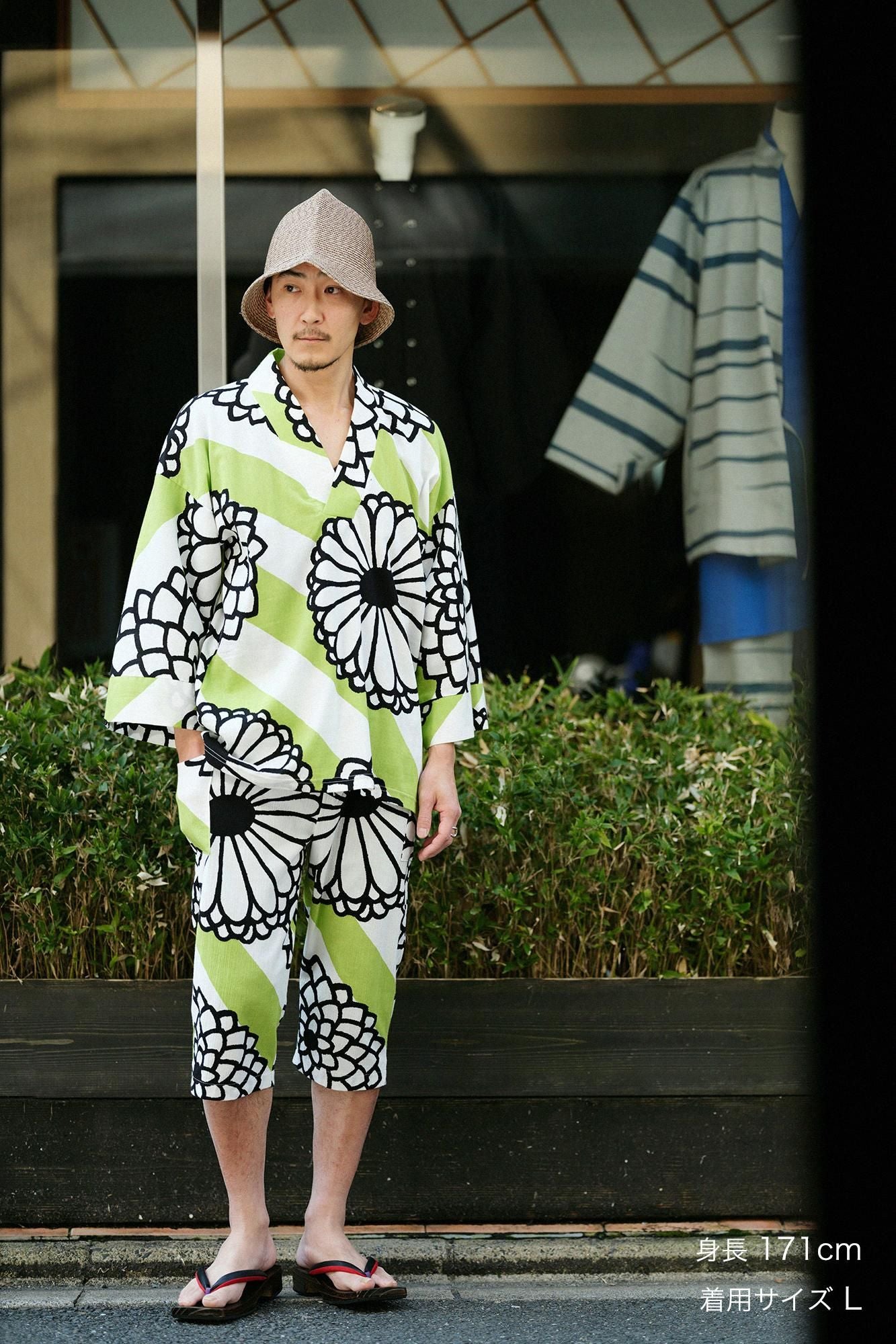 Chizimi Cotton 40/40 Fubi Kimono Top / Round Chrysanthemum