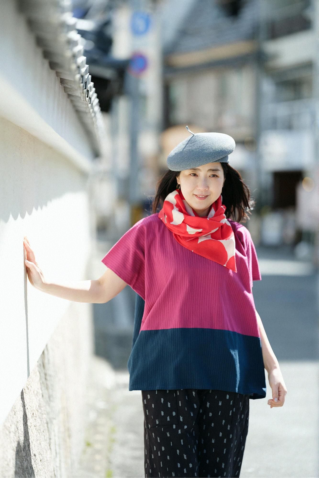 【net limited】Chizimi Cotton 40/20 Akiha Square Top(deerminds old time withi) group(minds old time withfruit)/Dark Pink(Koinakabeni)×Nado Mouse (Nando)Nefigure)