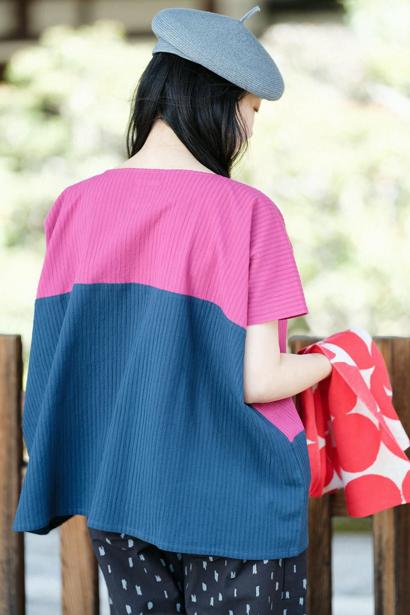 【net limited】Chizimi Cotton 40/20 Akiha Square Top(deerminds old time withi) group(minds old time withfruit)/Dark Pink(Koinakabeni)×Nado Mouse (Nando)Nefigure)