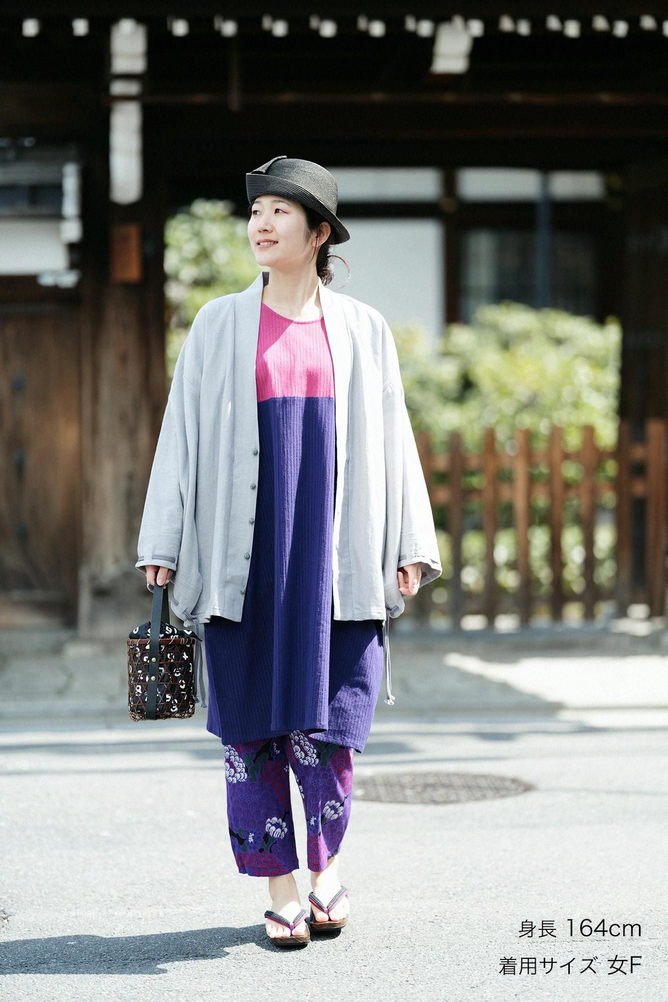 高島縮棉 40/20 空羽 長方形洋裝 組（kumi）/深粉紅（koinakabe）x紫藍色