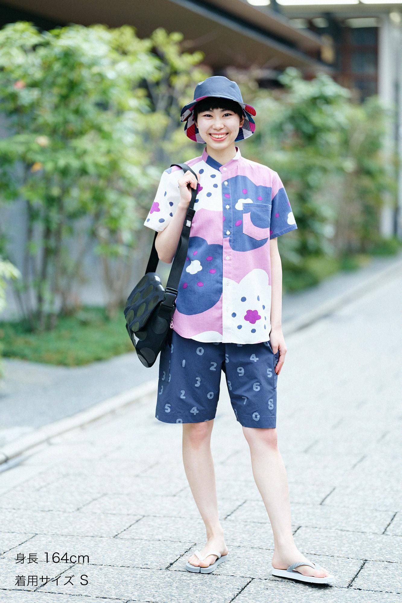 高島縮棉 20/20立領短袖襯衫/微笑粉紅色