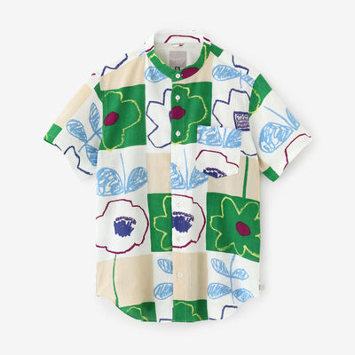 【net limited】Chizimi Cotton 20/20 Stand Collar Short Sleeve Shirt / Warawa