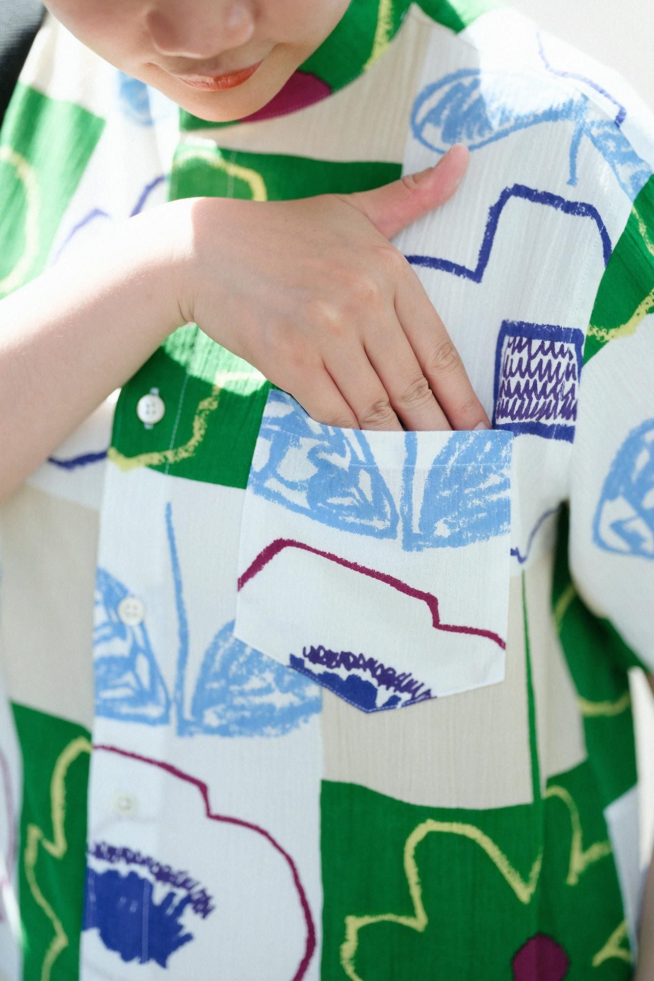 【net limited】Chizimi Cotton 20/20 Stand Collar Short Sleeve Shirt / Warawa