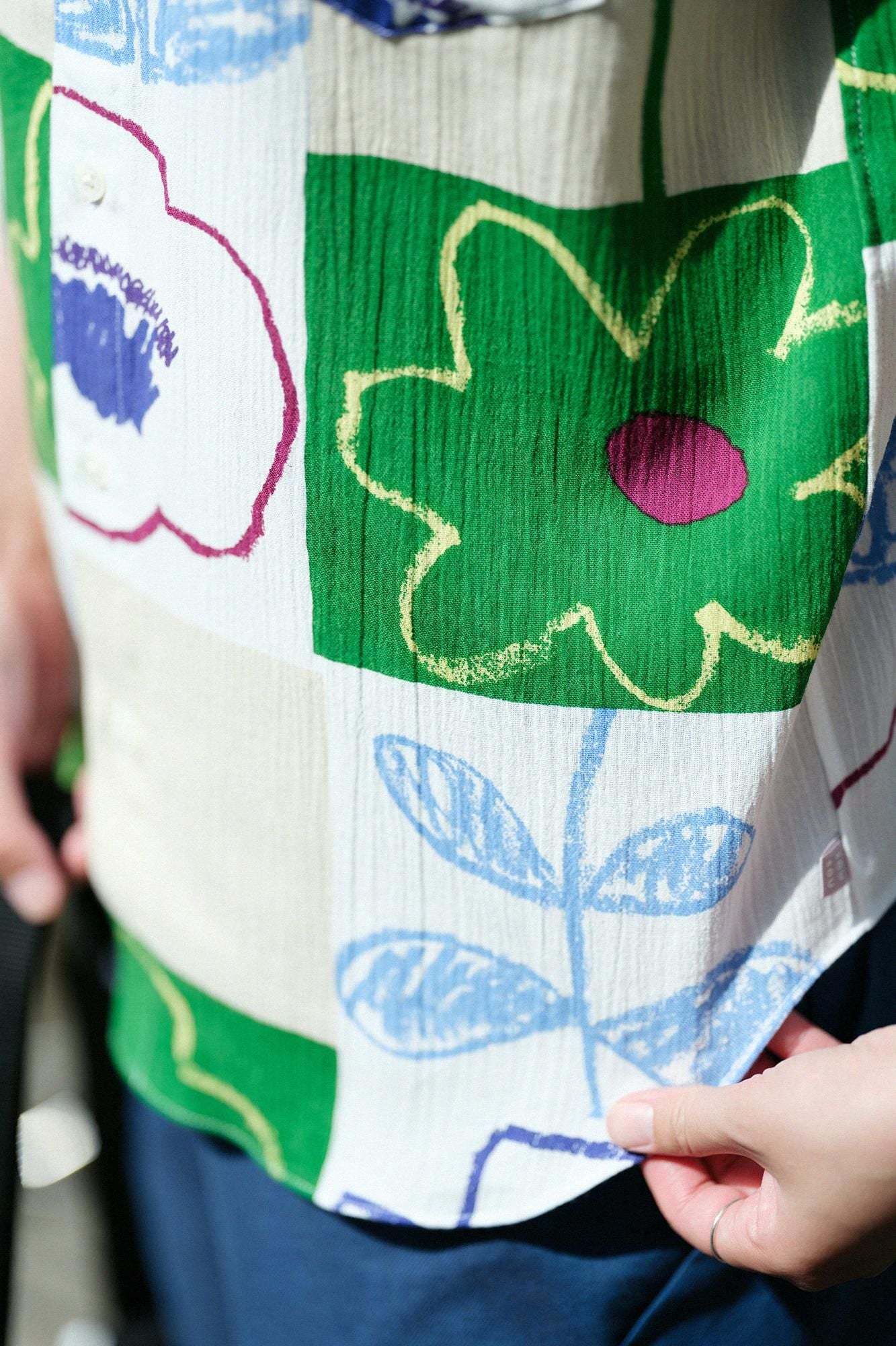 【net limited】Chizimi Cotton 20/20 Stand Collar Short Sleeve Shirt / Warawa